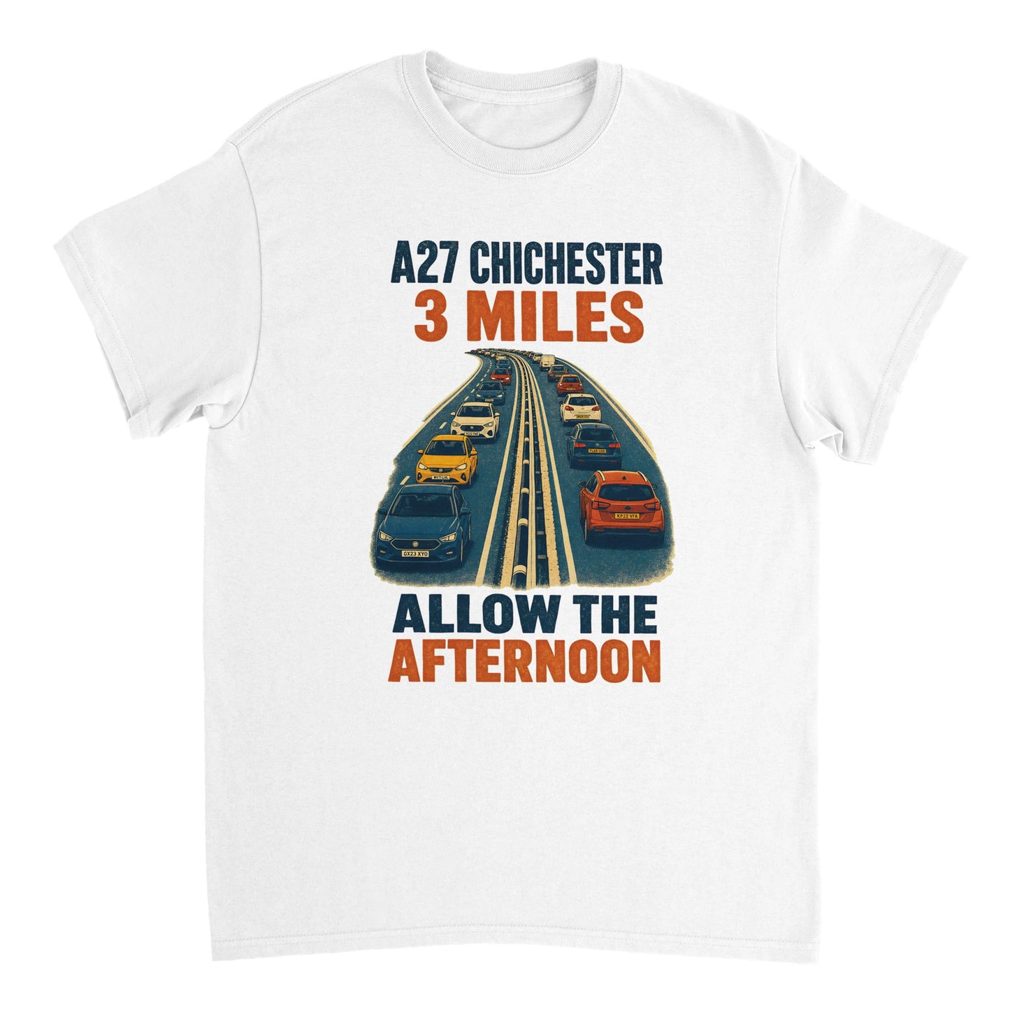 A27 Chichester – 3 Miles, Allow the Afternoon T-shirt — product view 17