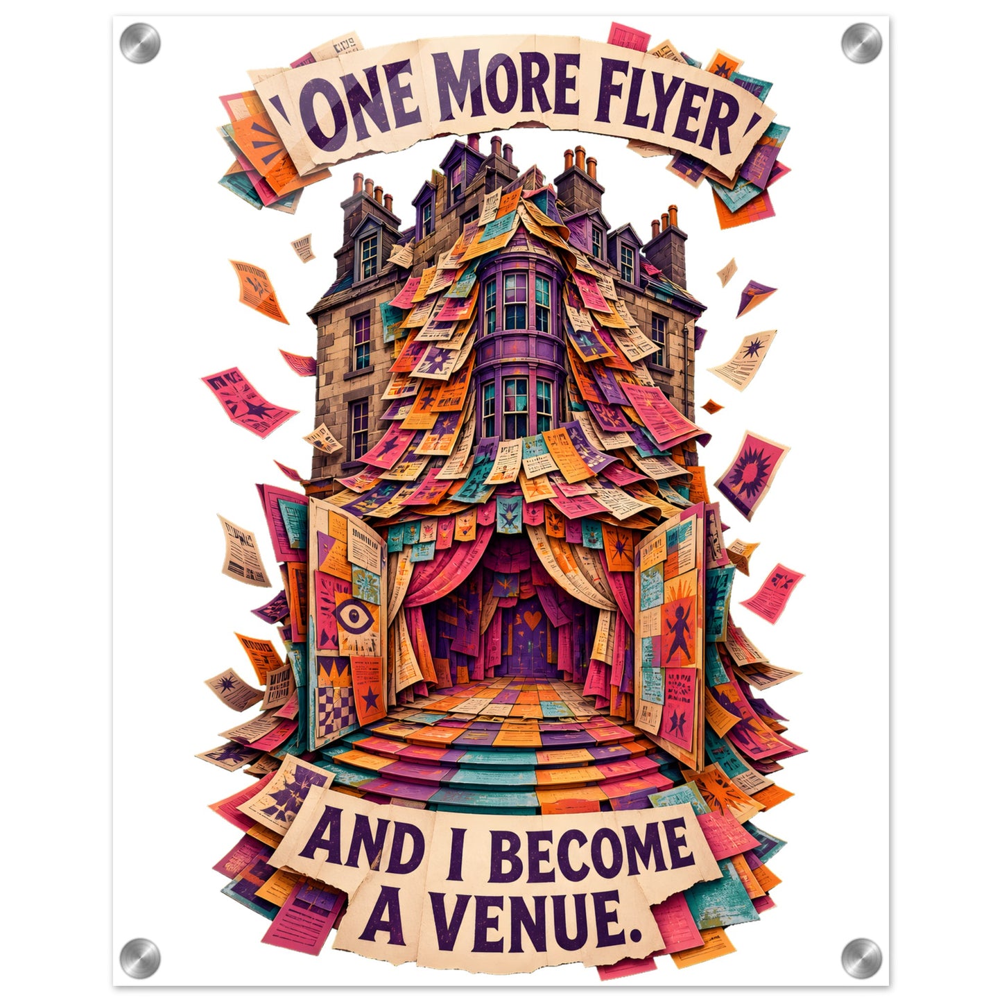One More Flyer and I Become a Venue Acrylic Print — product view 2