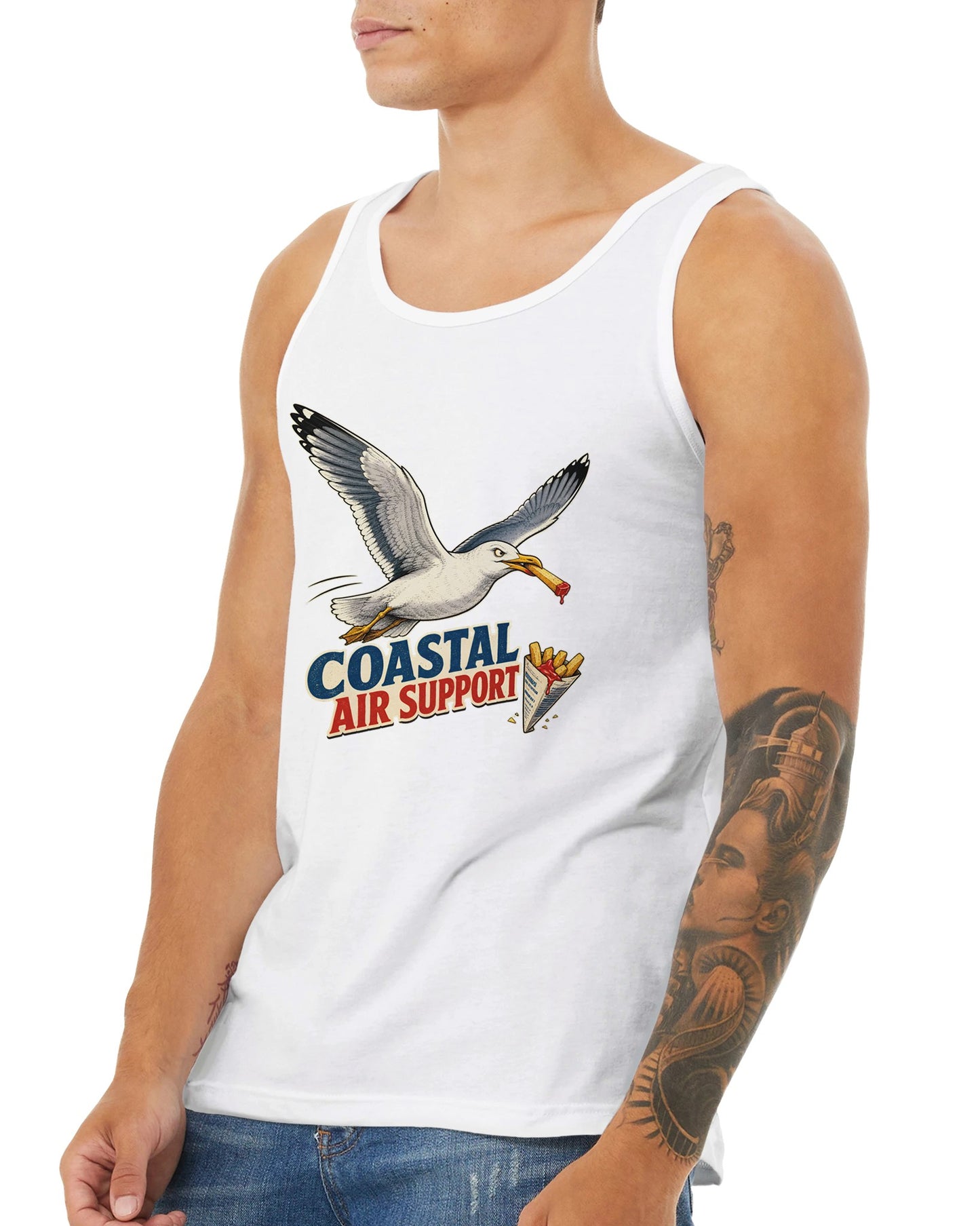 Coastal Air Support Seagull Graphic Premium Unisex Tank Top — product view 16