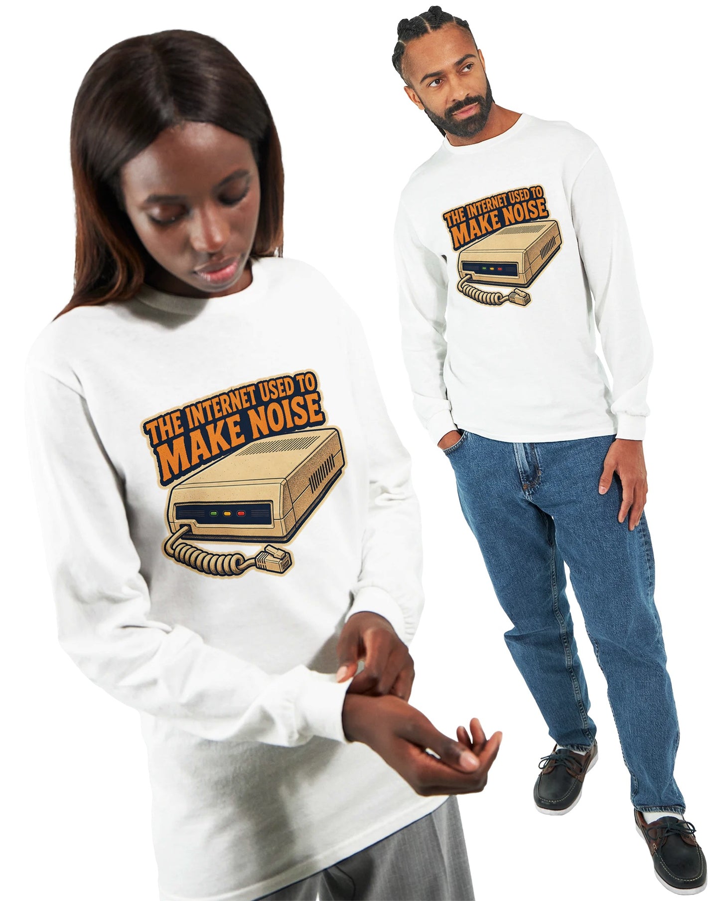 The Internet Used to Make Noise Retro Tech Graphic Long-Sleeve T-shirt — product view 7