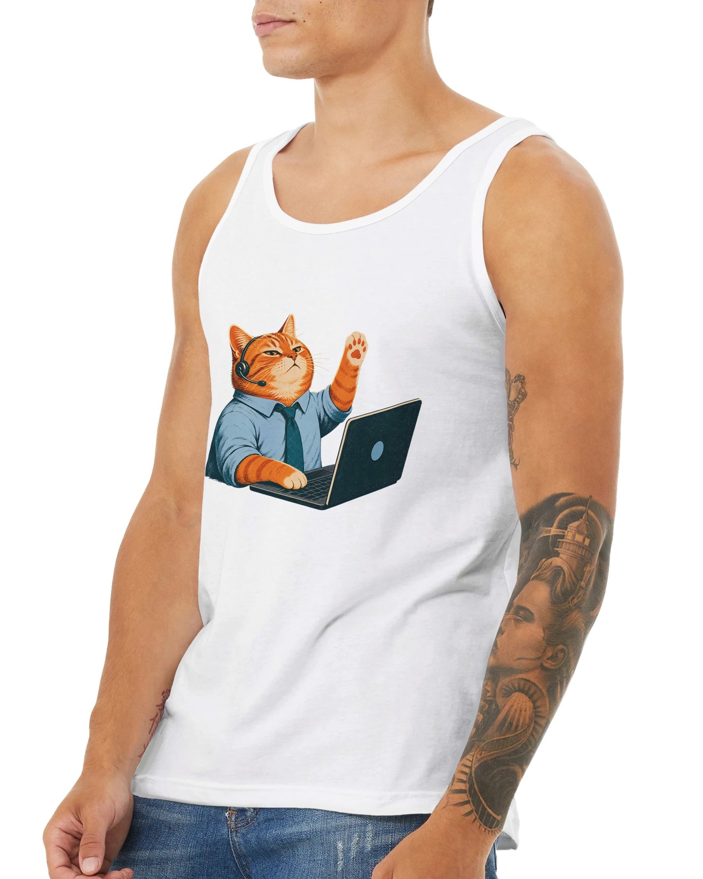 Cat Calls the Meeting Premium Unisex Tank Top — product view 16