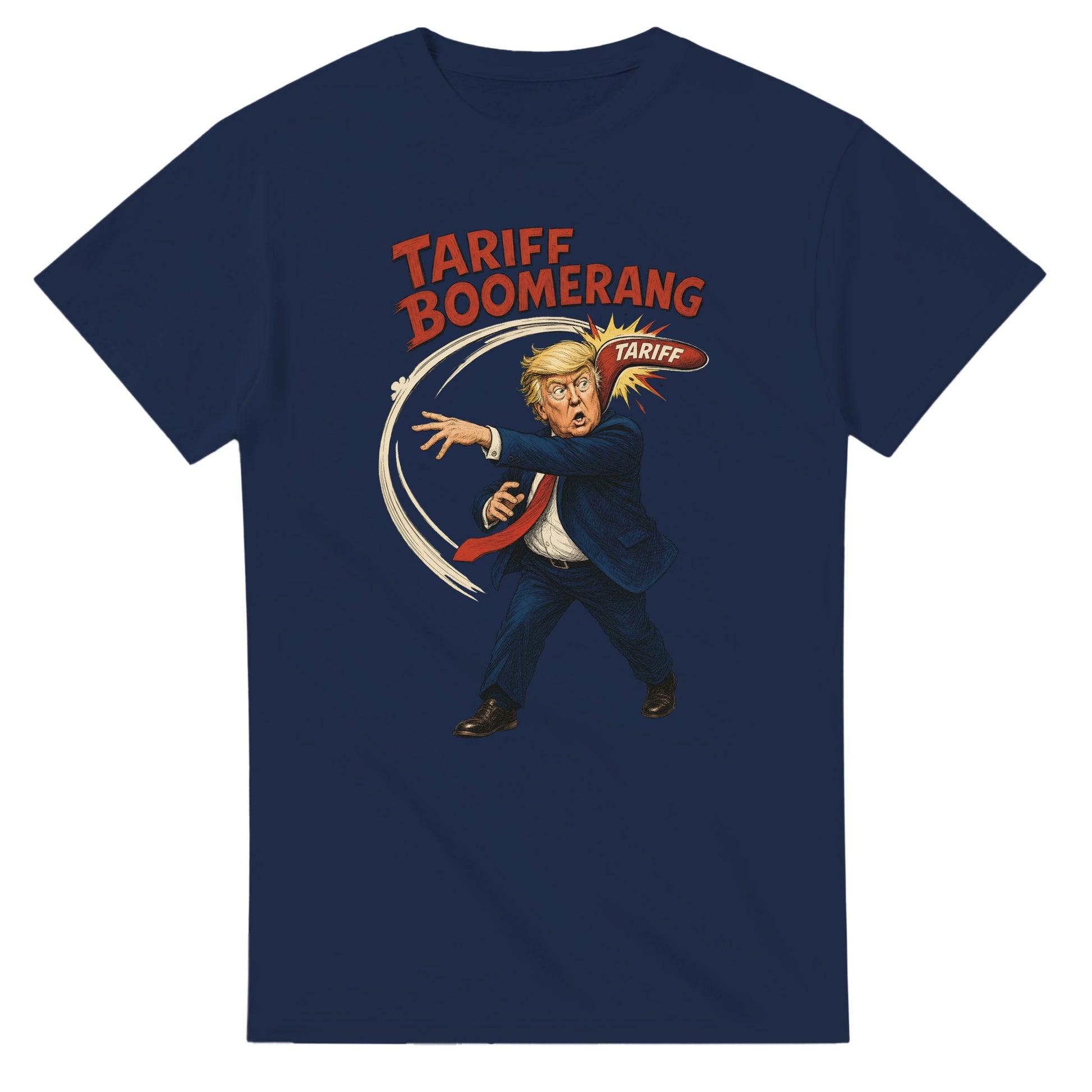 Tariff Boomerang – Trump Political Satire T-shirt — product view 5