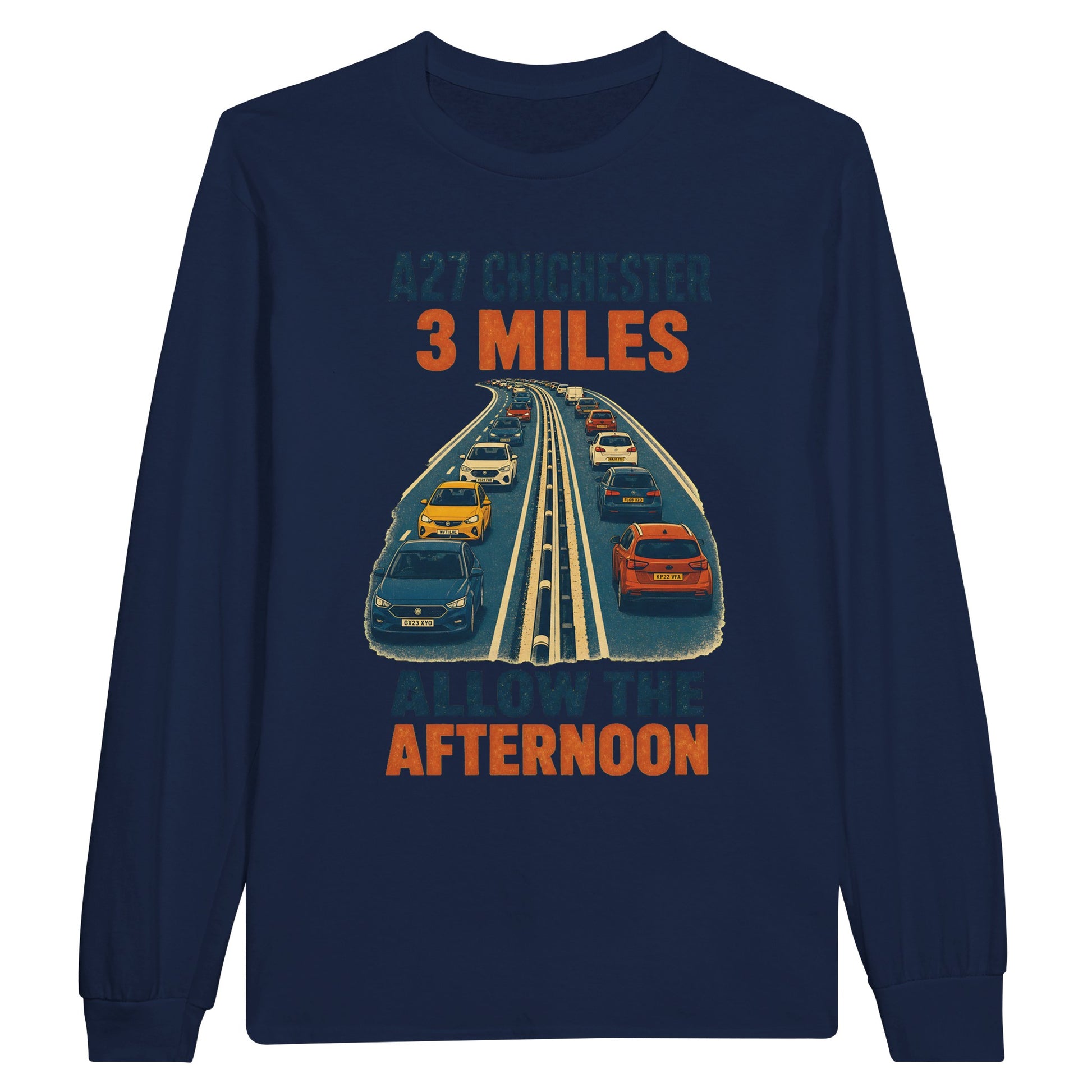 A27 Chichester – 3 Miles, Allow the Afternoon Long-Sleeve T-shirt — product view 10