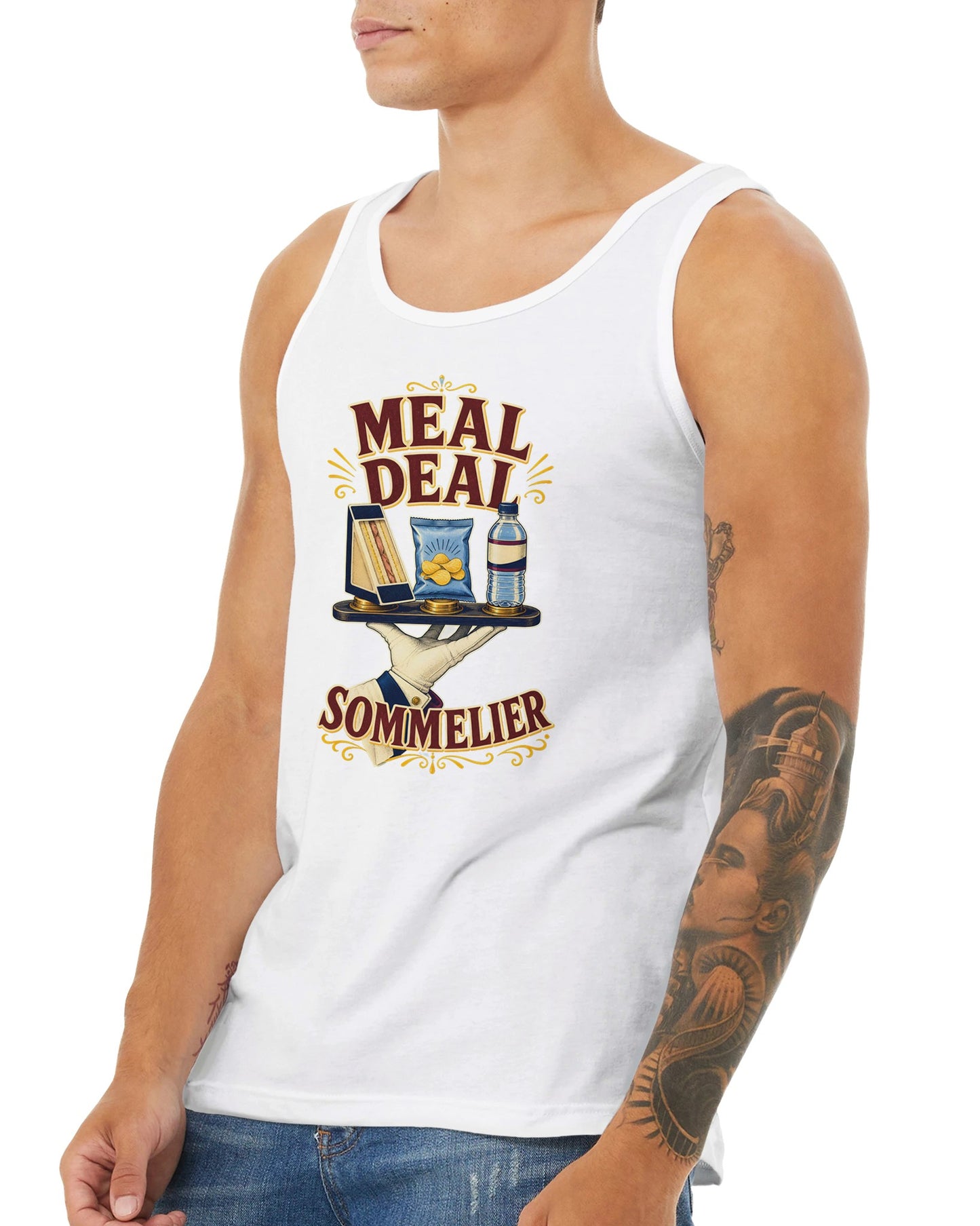 Meal Deal Sommelier British Lunch Design Premium Unisex Tank Top — product view 16