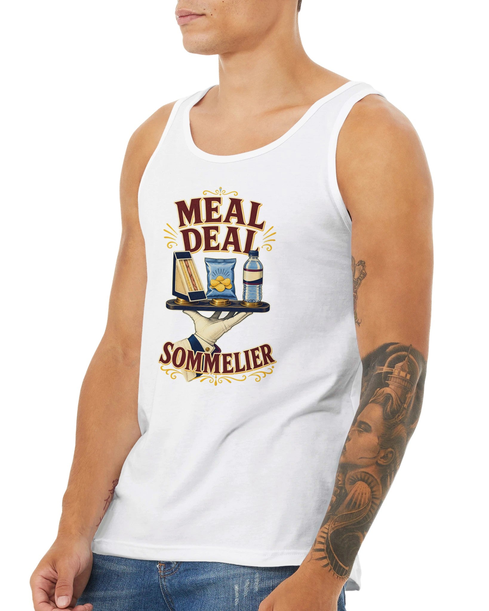 Meal Deal Sommelier British Lunch Design Premium Unisex Tank Top — product view 16