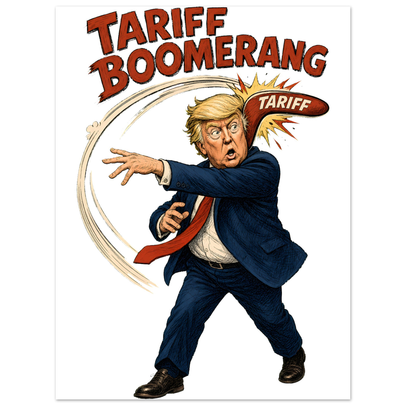 Tariff Boomerang – Trump Political Satire Aluminium Print