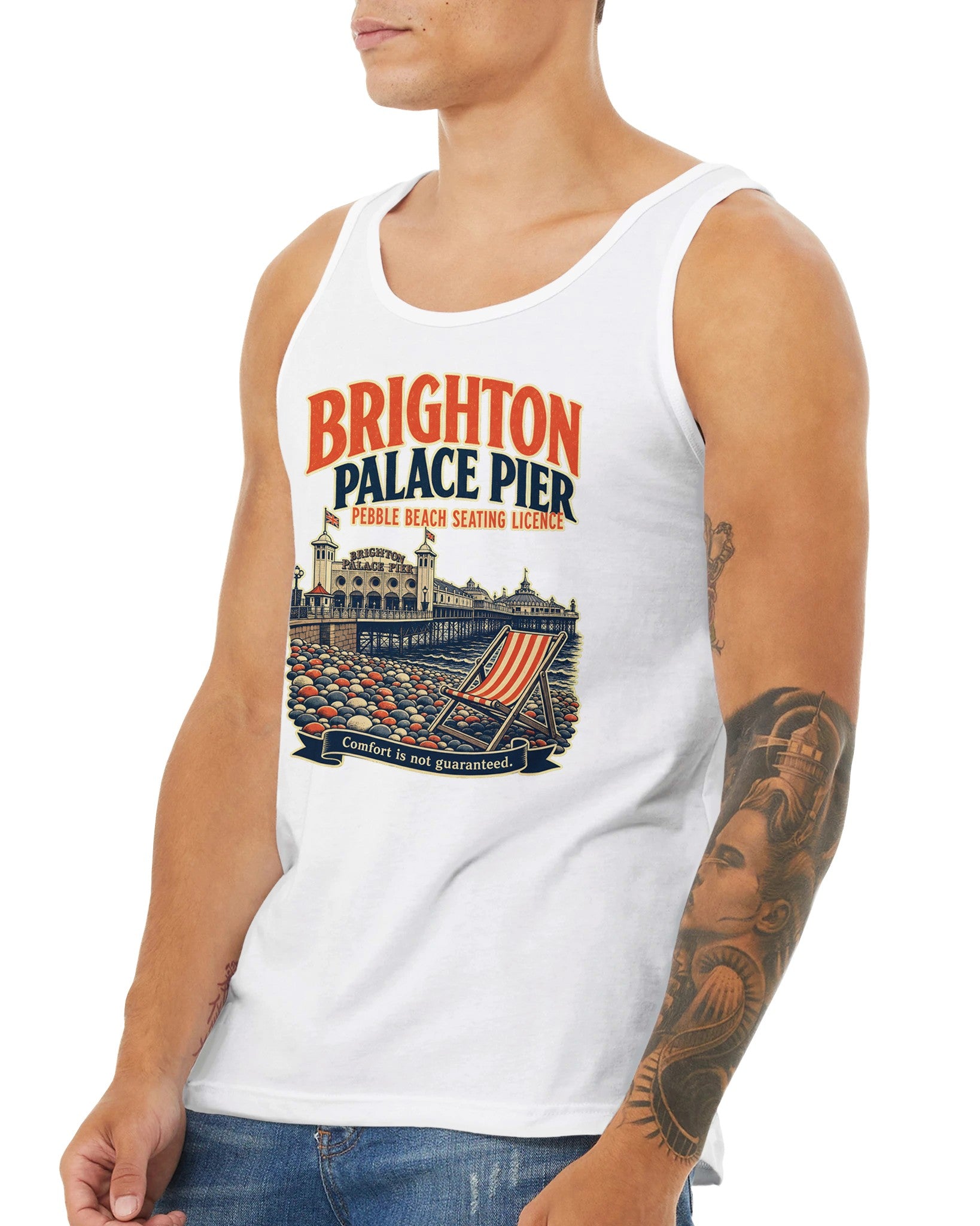 Brighton Pebble Beach Seating Licence Premium Unisex Tank Top — product view 16