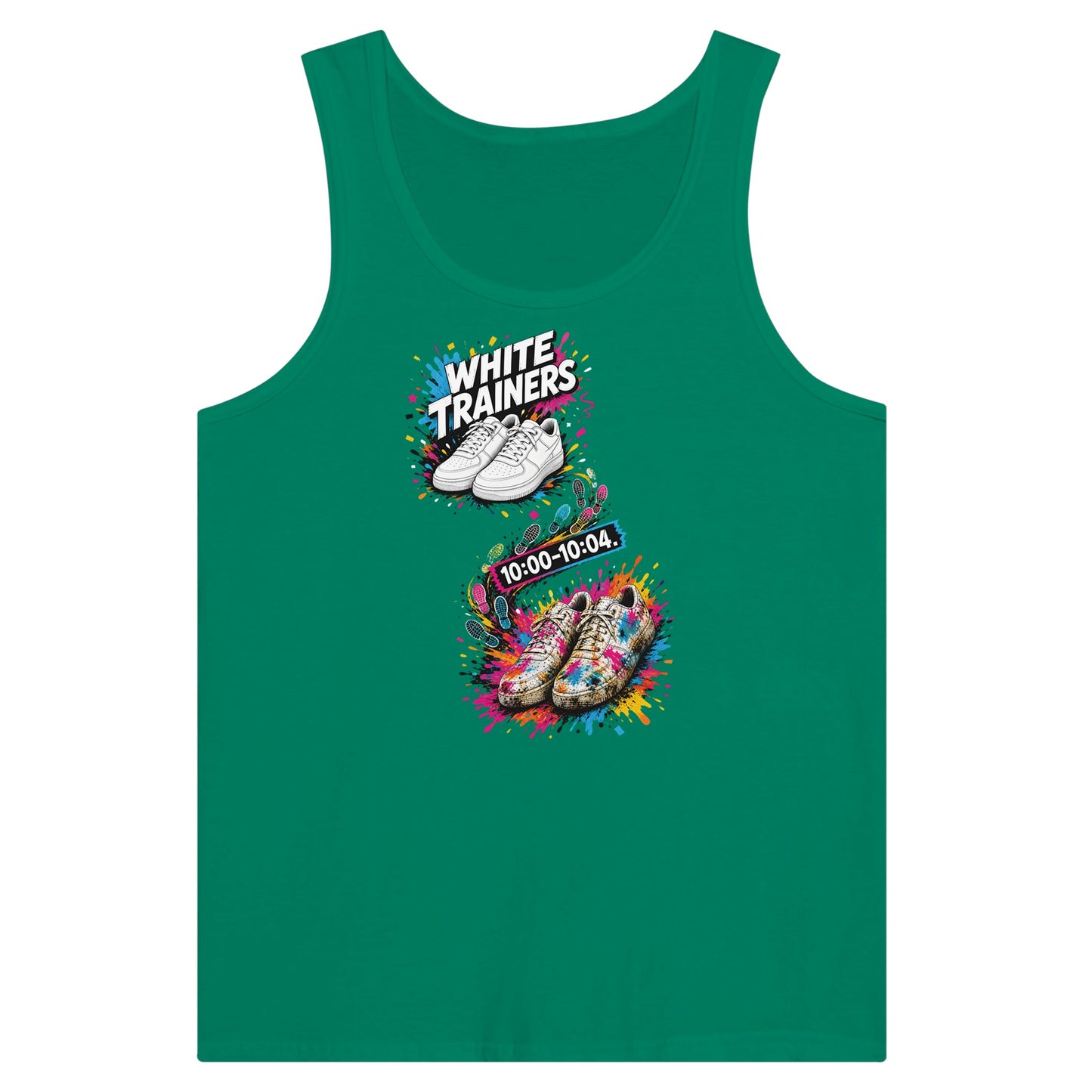 White Trainers: 10:00–10:04 Premium Unisex Tank Top — product view 10
