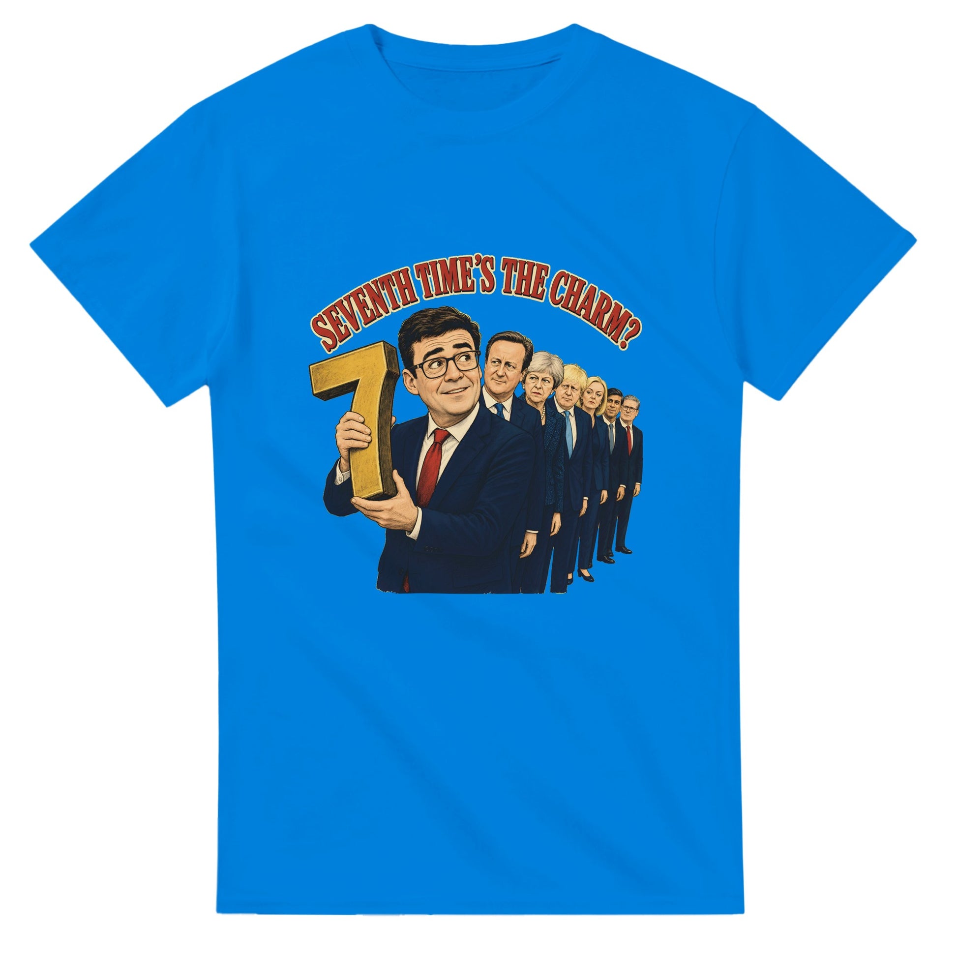 Seventh Time’s the Charm? UK Prime Minister Caricature T-shirt — product view 2