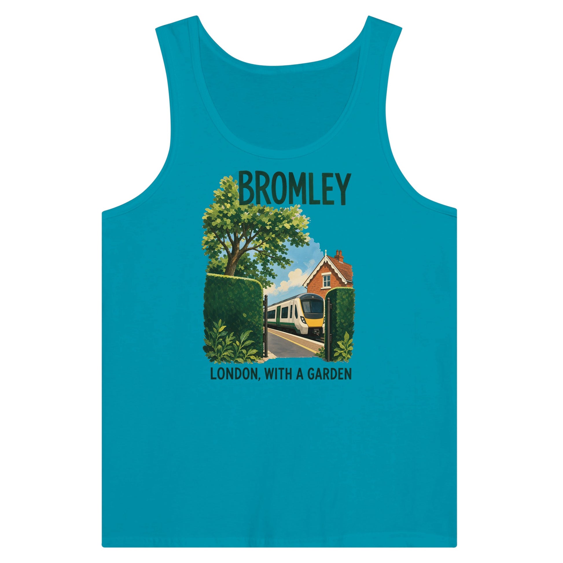 Bromley: London with a Garden Premium Unisex Tank Top — product view 2