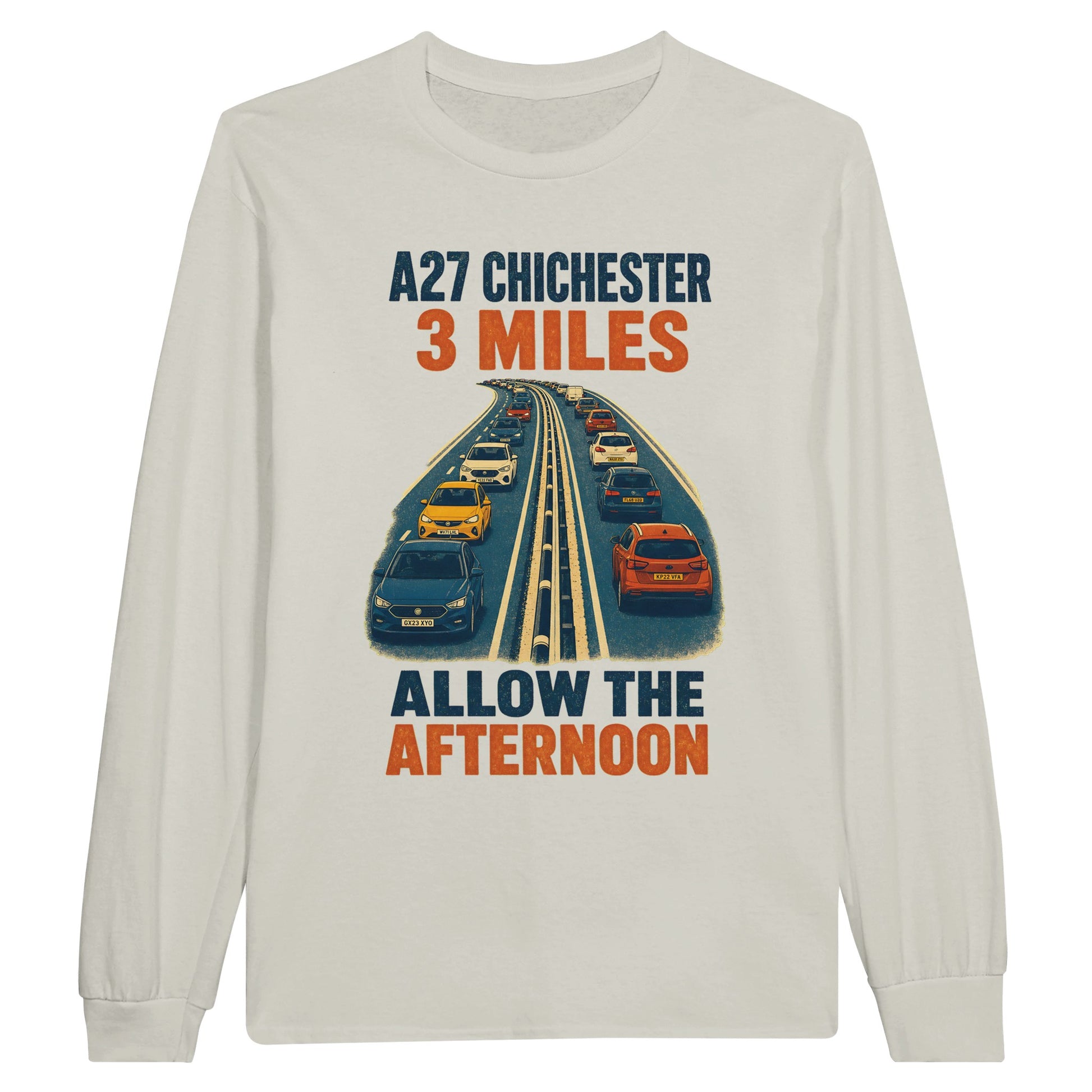 A27 Chichester – 3 Miles, Allow the Afternoon Long-Sleeve T-shirt — product view 13