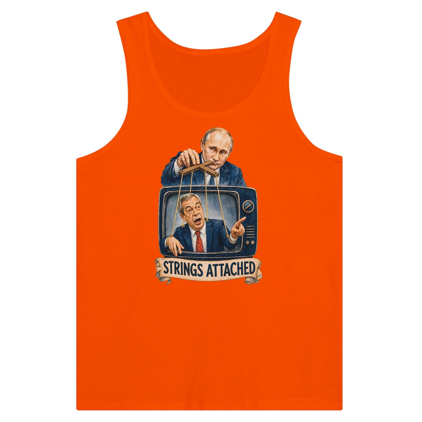Strings Attached Political Satire Premium Unisex Tank Top — product view 7