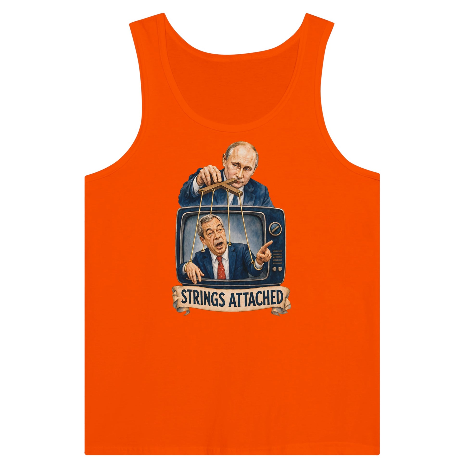 Strings Attached Political Satire Premium Unisex Tank Top — product view 7