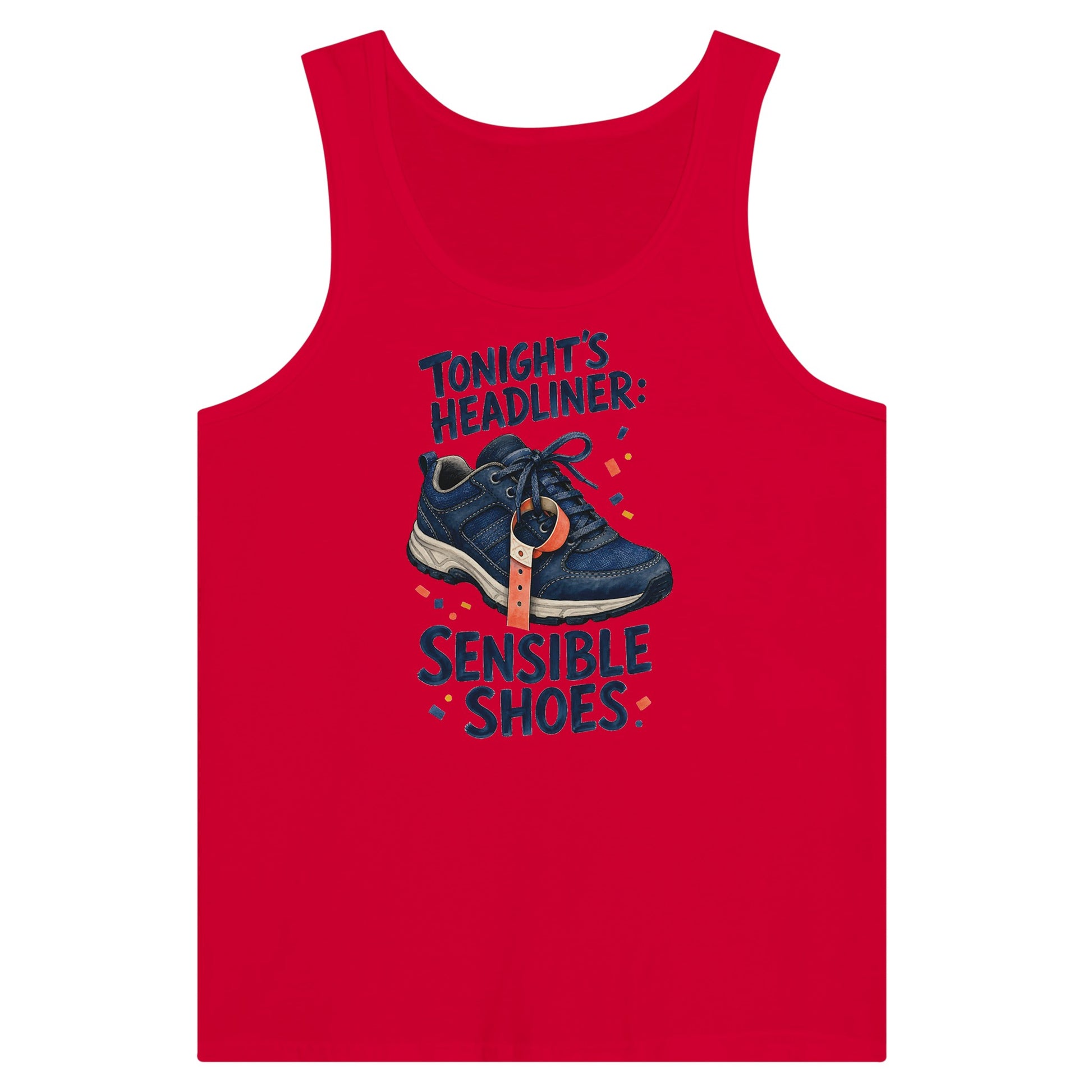 Tonight's Headliner: Sensible Shoes Concert Premium Unisex Tank Top — product view 12