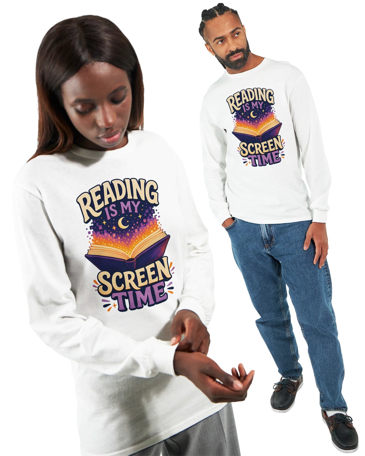 Reading Is My Screen Time Book Graphic Long-Sleeve T-shirt — product view 15