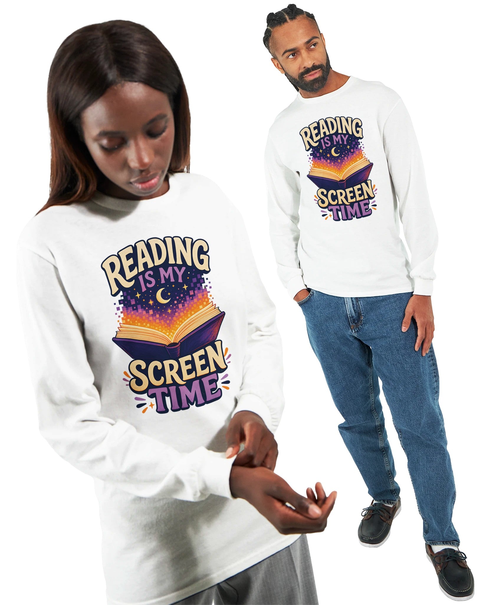 Reading Is My Screen Time Book Graphic Long-Sleeve T-shirt — product view 15