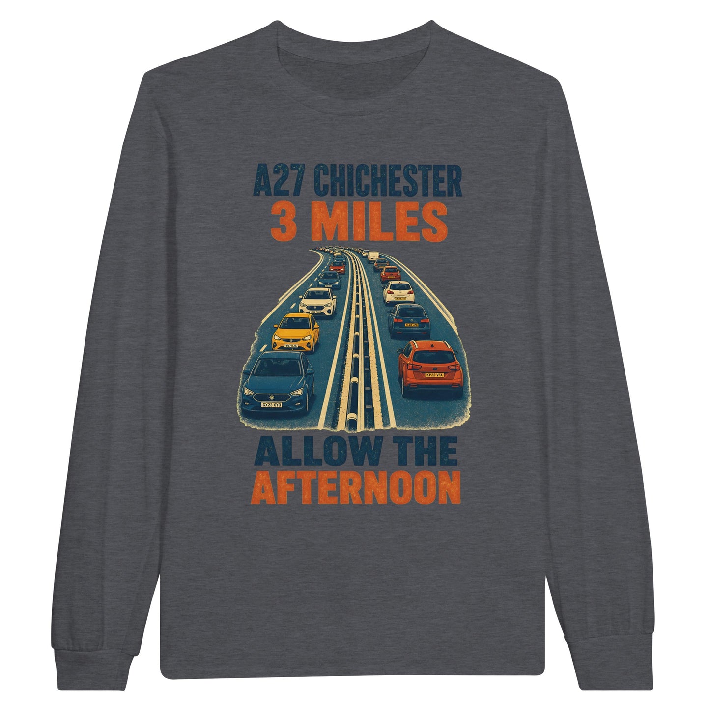 A27 Chichester – 3 Miles, Allow the Afternoon Long-Sleeve T-shirt — product view 2