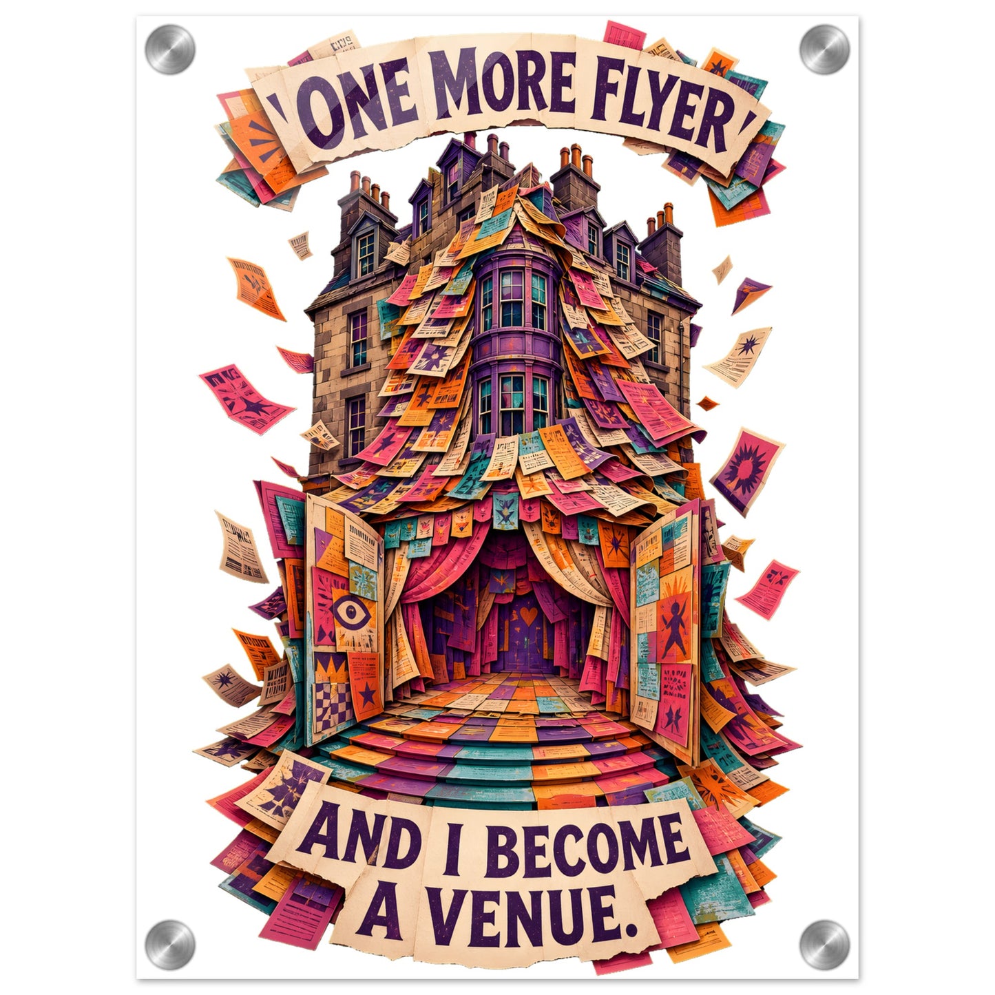 One More Flyer and I Become a Venue Acrylic Print — product view 1