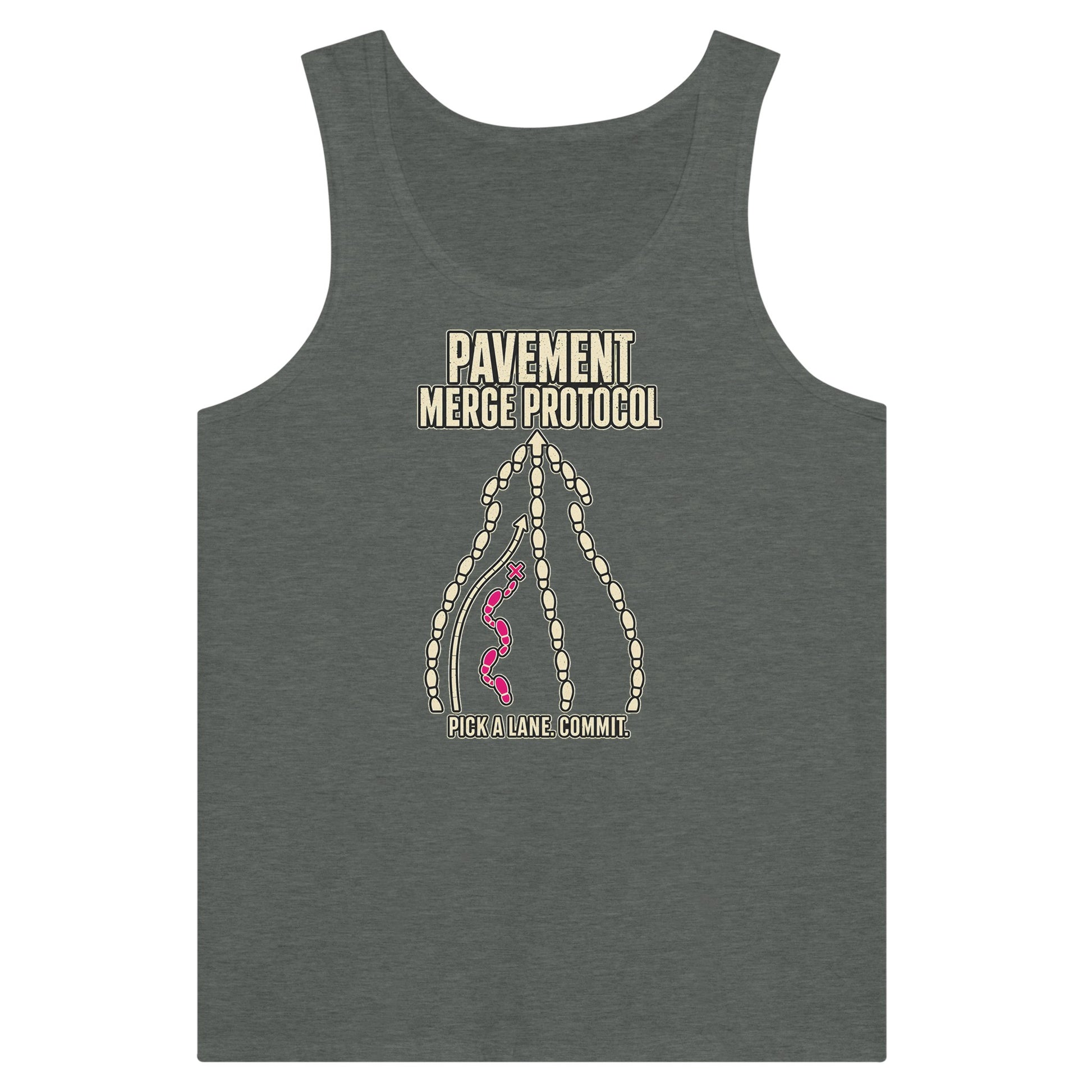 Pavement Merge Protocol — Pick a Lane Premium Unisex Tank Top — product view 4