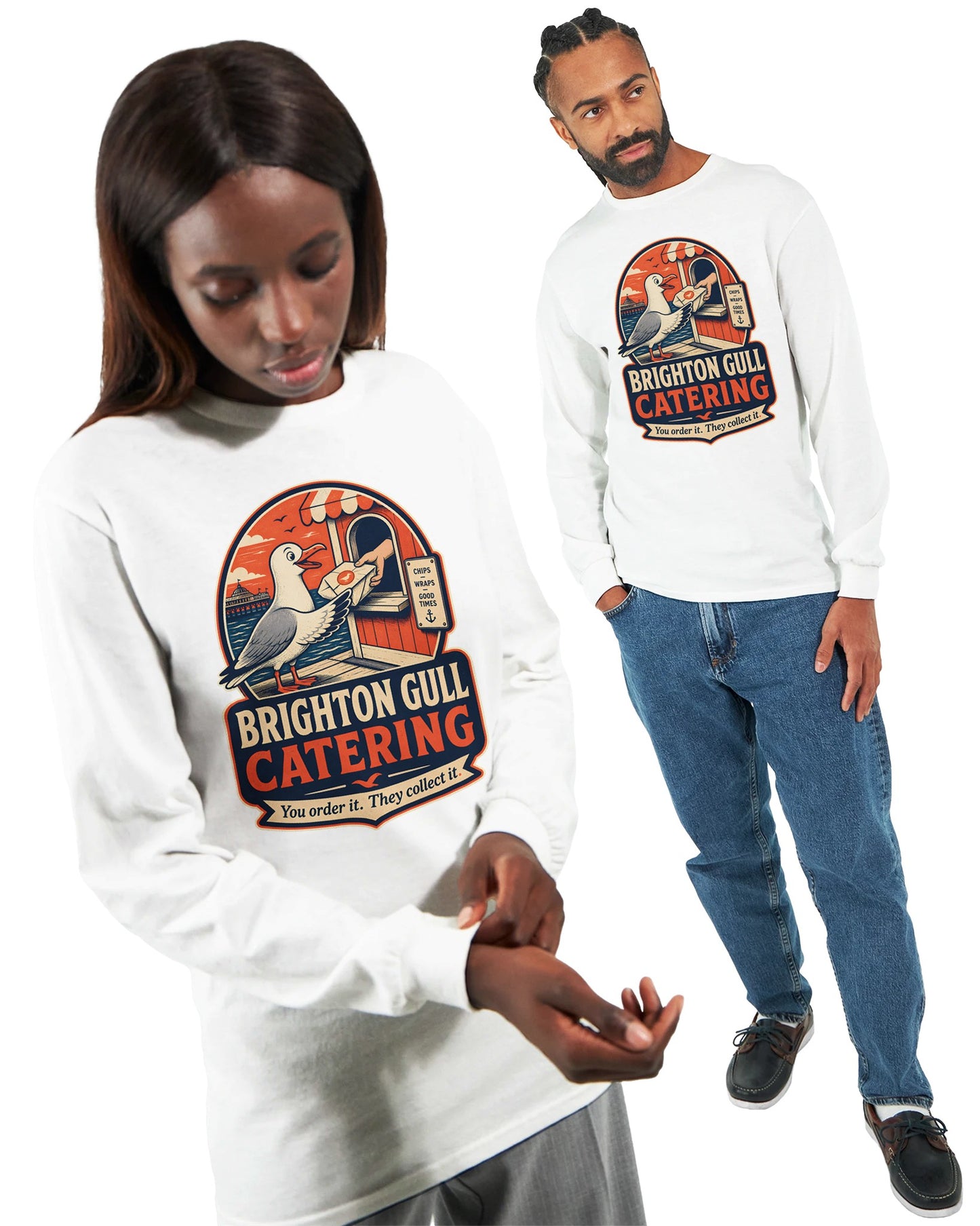 Brighton Gull Catering — Illustrated Long-Sleeve T-shirt — product view 15