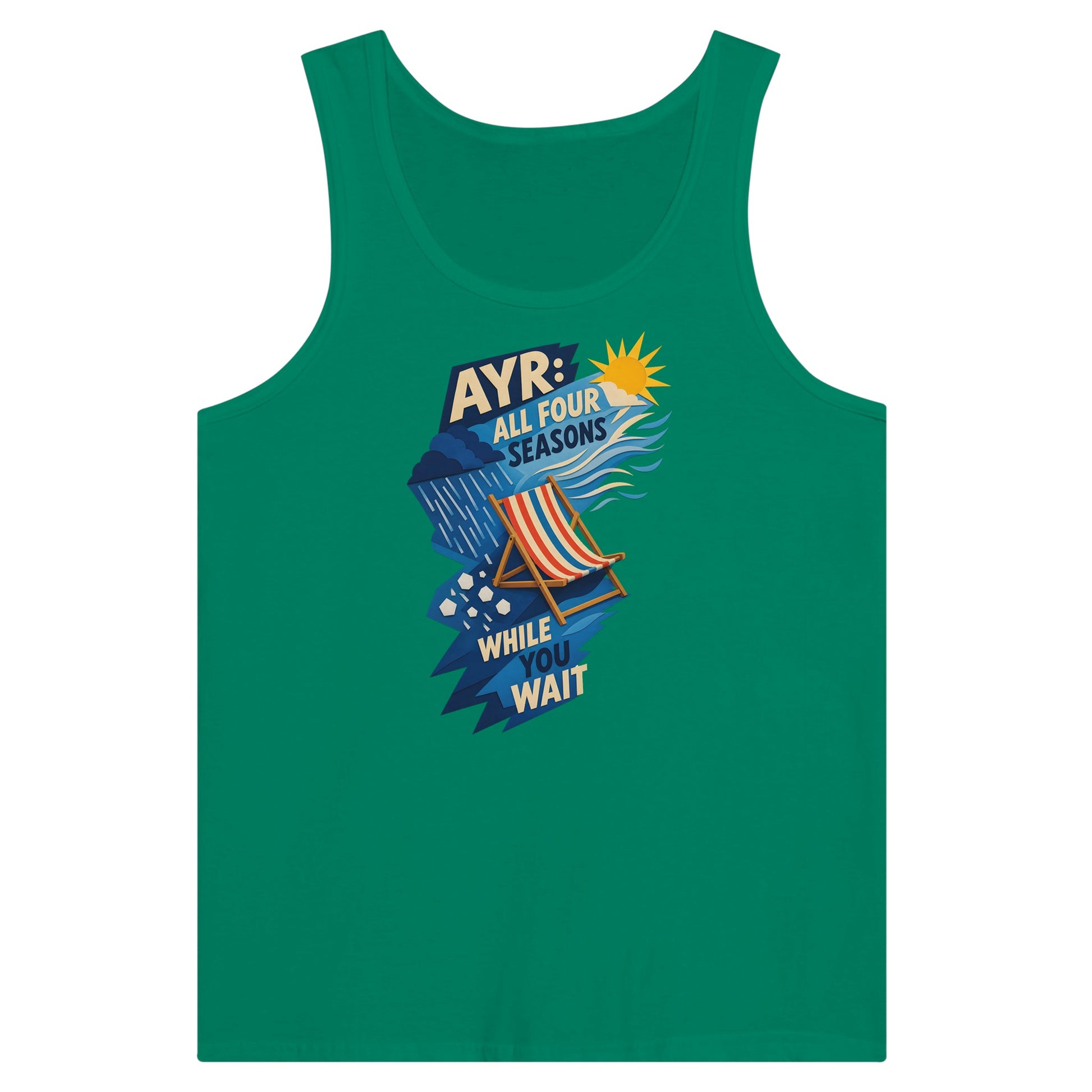 Ayr: All Four Seasons While You Wait Premium Unisex Tank Top — product view 10