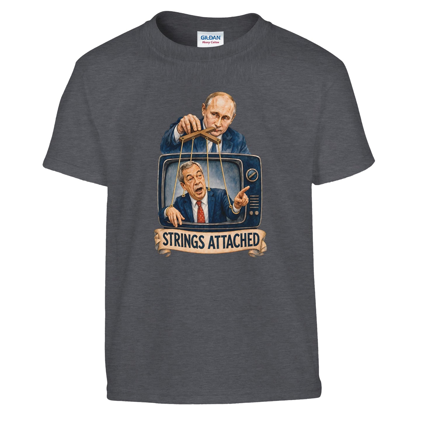 Strings Attached Political Satire Kids' T-shirt — product view 12