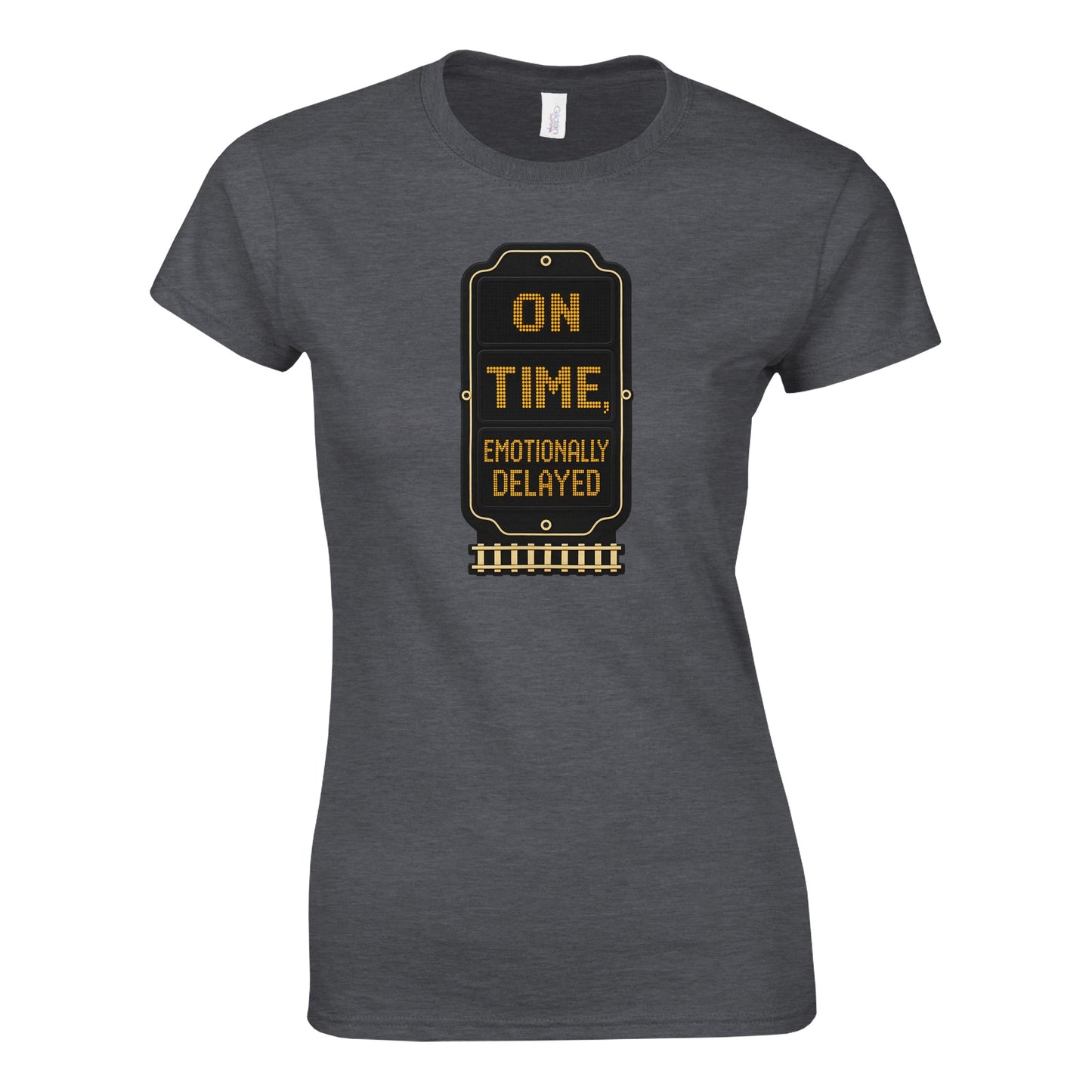 On Time, Emotionally Delayed Rail Graphic Women's T-shirt — product view 11
