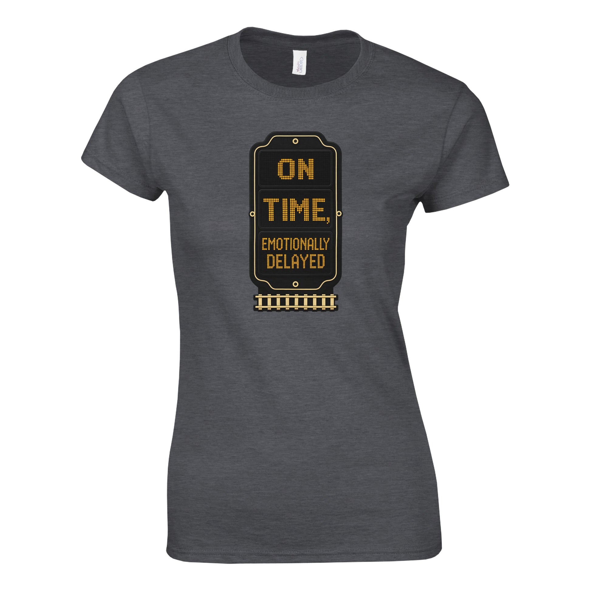 On Time, Emotionally Delayed Rail Graphic Women's T-shirt — product view 11