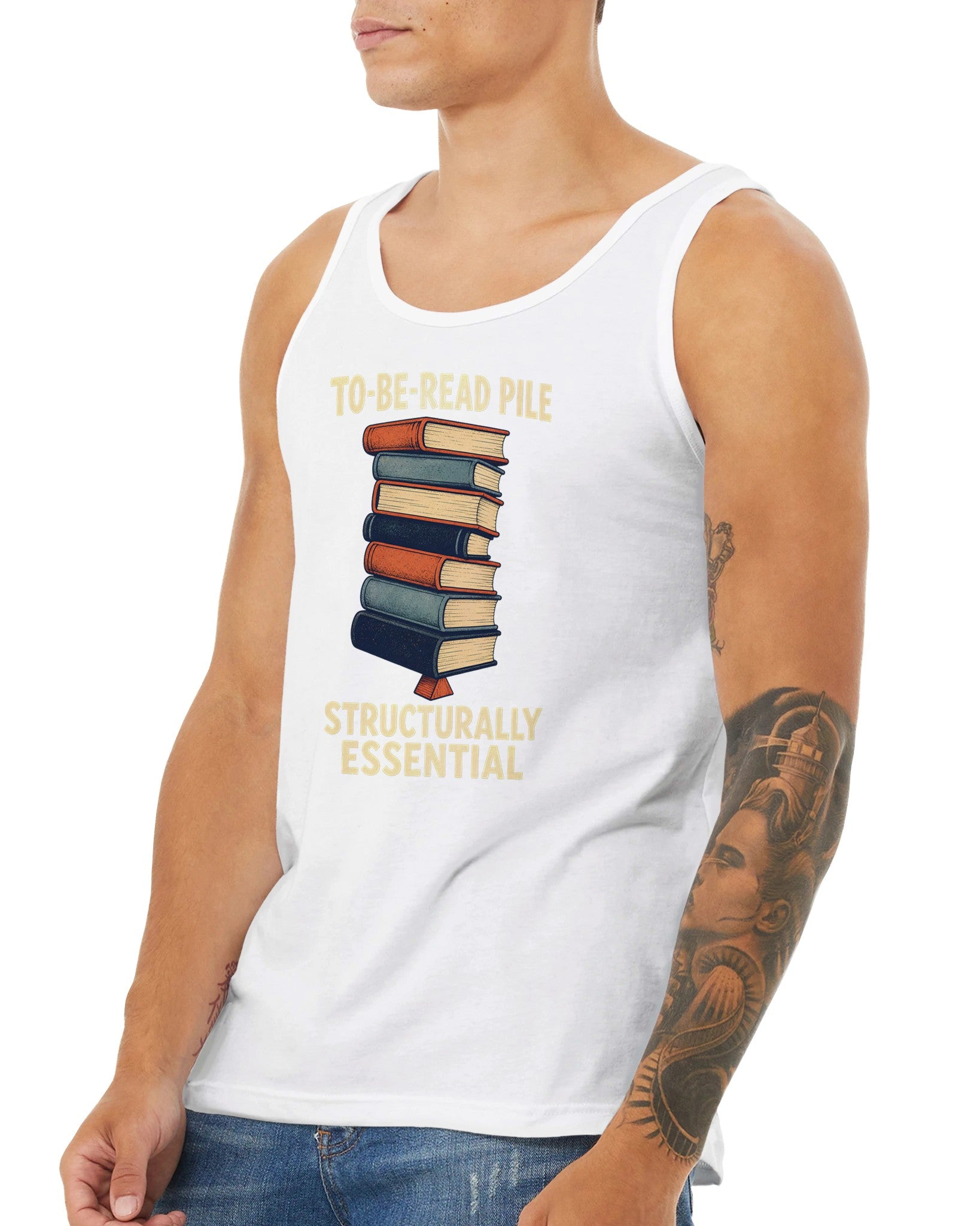 To-Be-Read Pile: Structurally Essential Book Graphic Premium Unisex Tank Top — product view 16