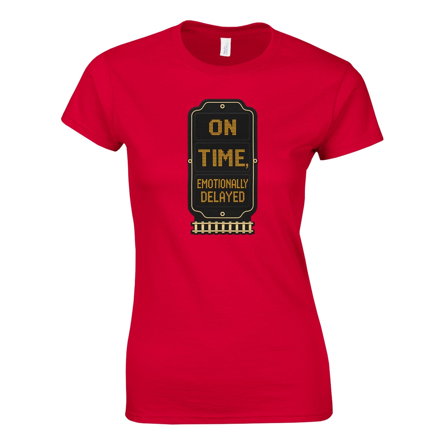 On Time, Emotionally Delayed Rail Graphic Women's T-shirt — product view 2