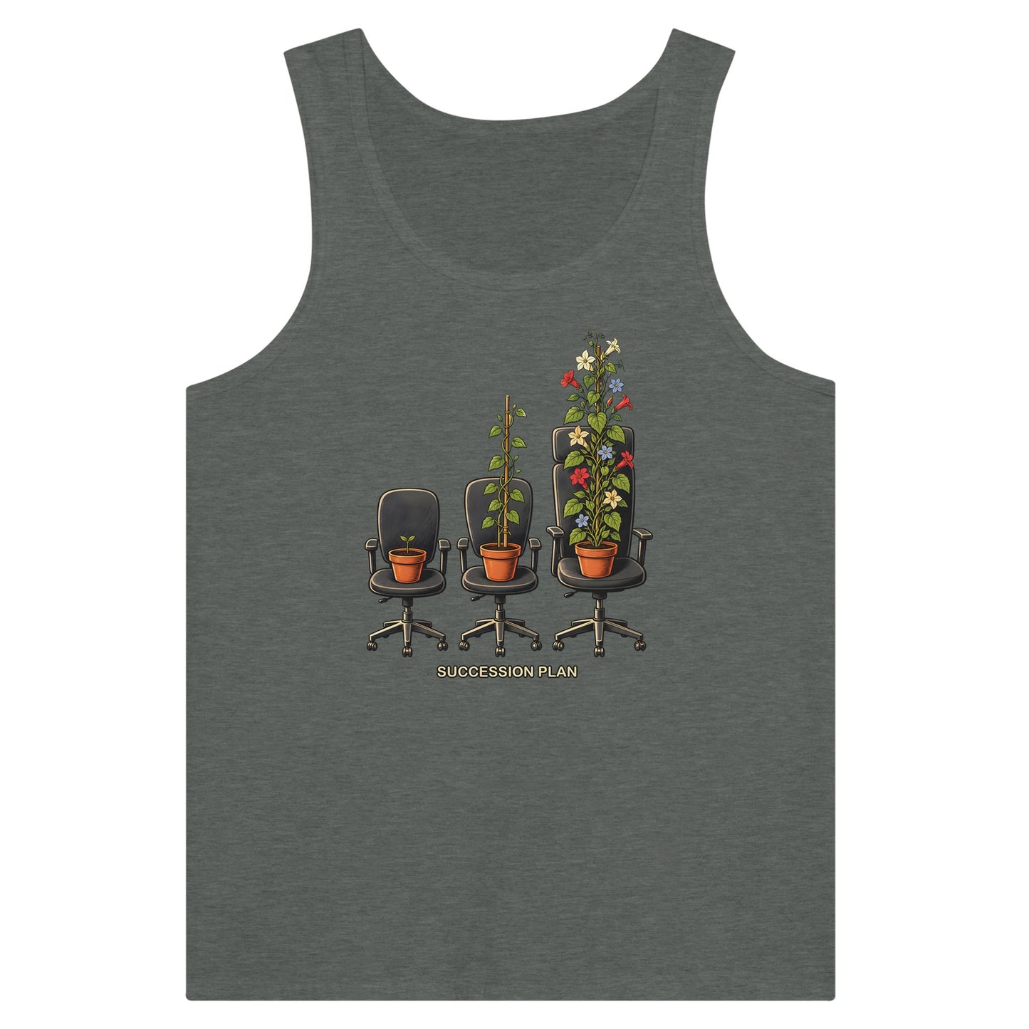 Succession Plan Office Chair Garden Graphic Premium Unisex Tank Top — product view 4