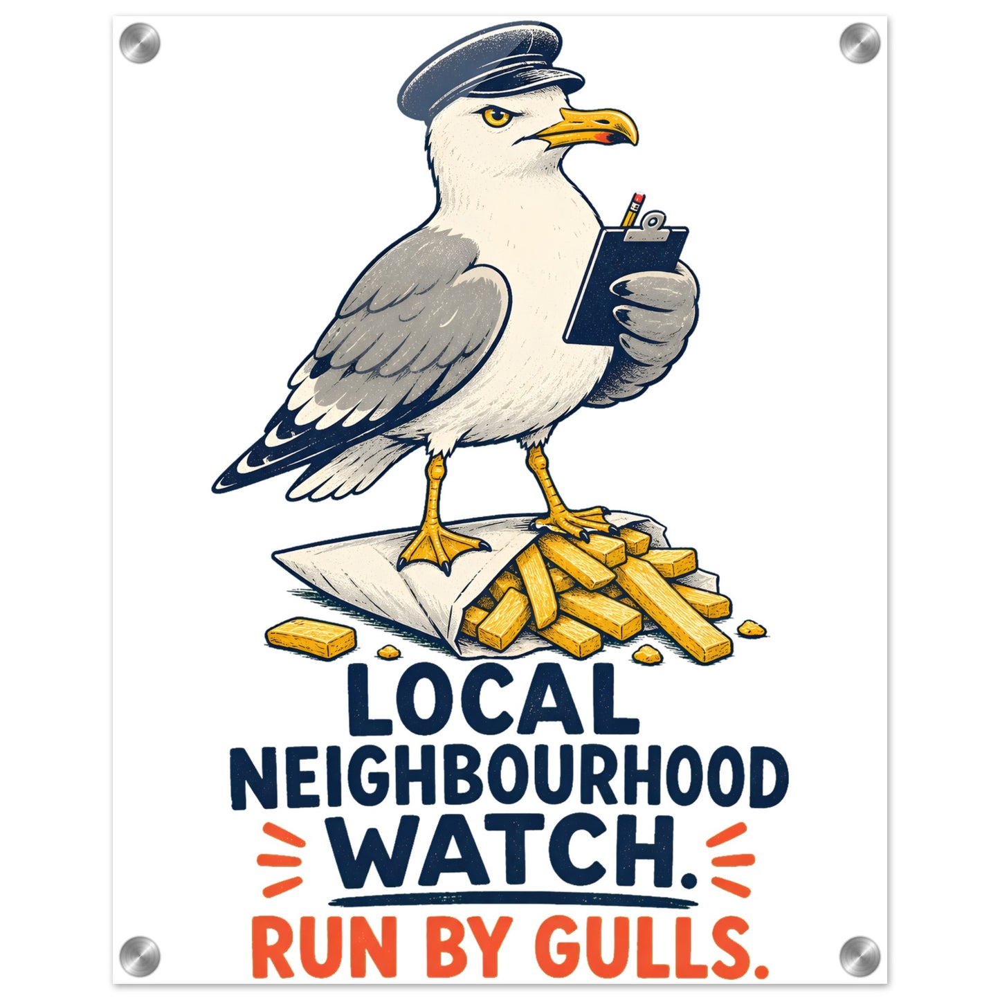 Local Neighbourhood Watch: Run by Gulls Acrylic Print — product view 2
