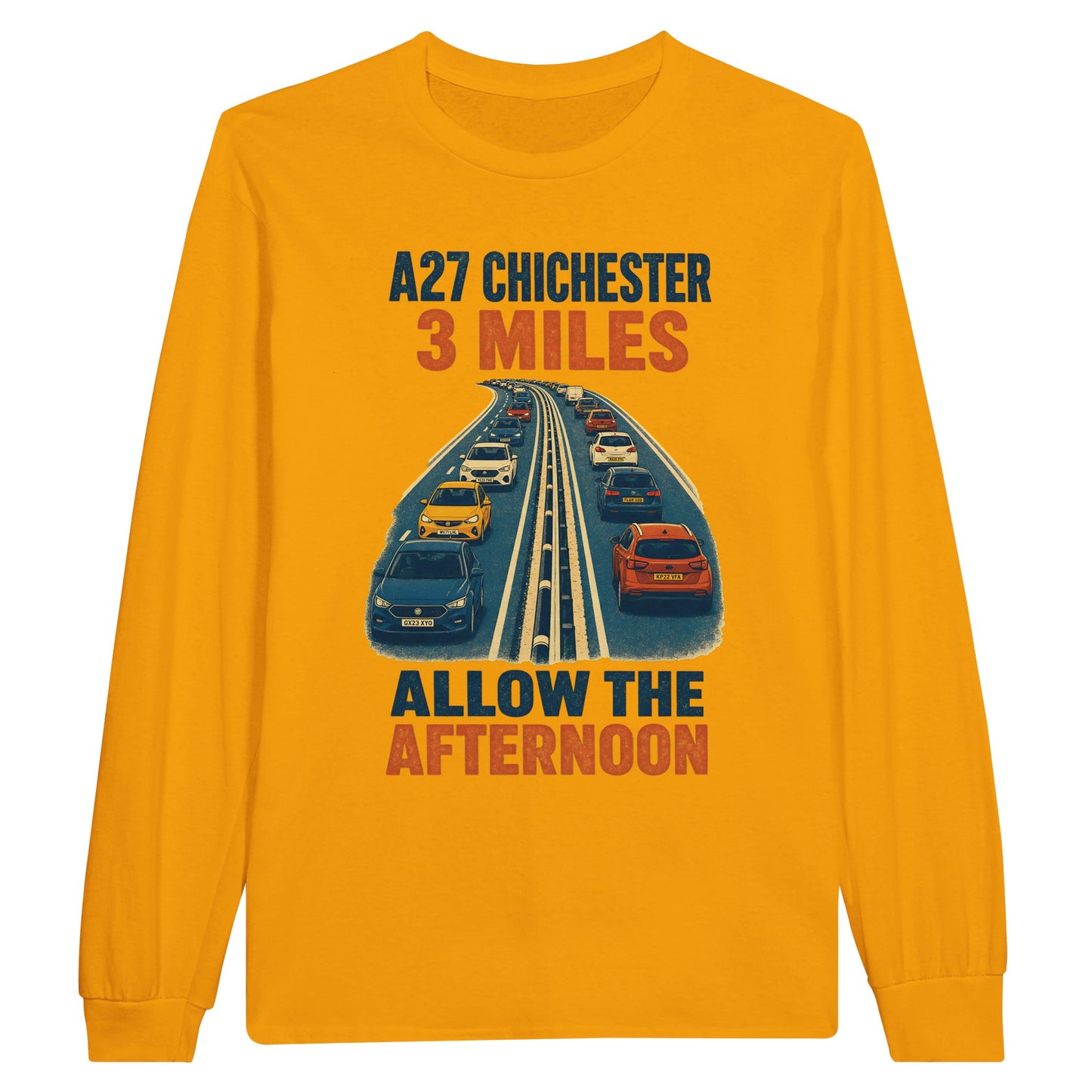 A27 Chichester – 3 Miles, Allow the Afternoon Long-Sleeve T-shirt — product view 4