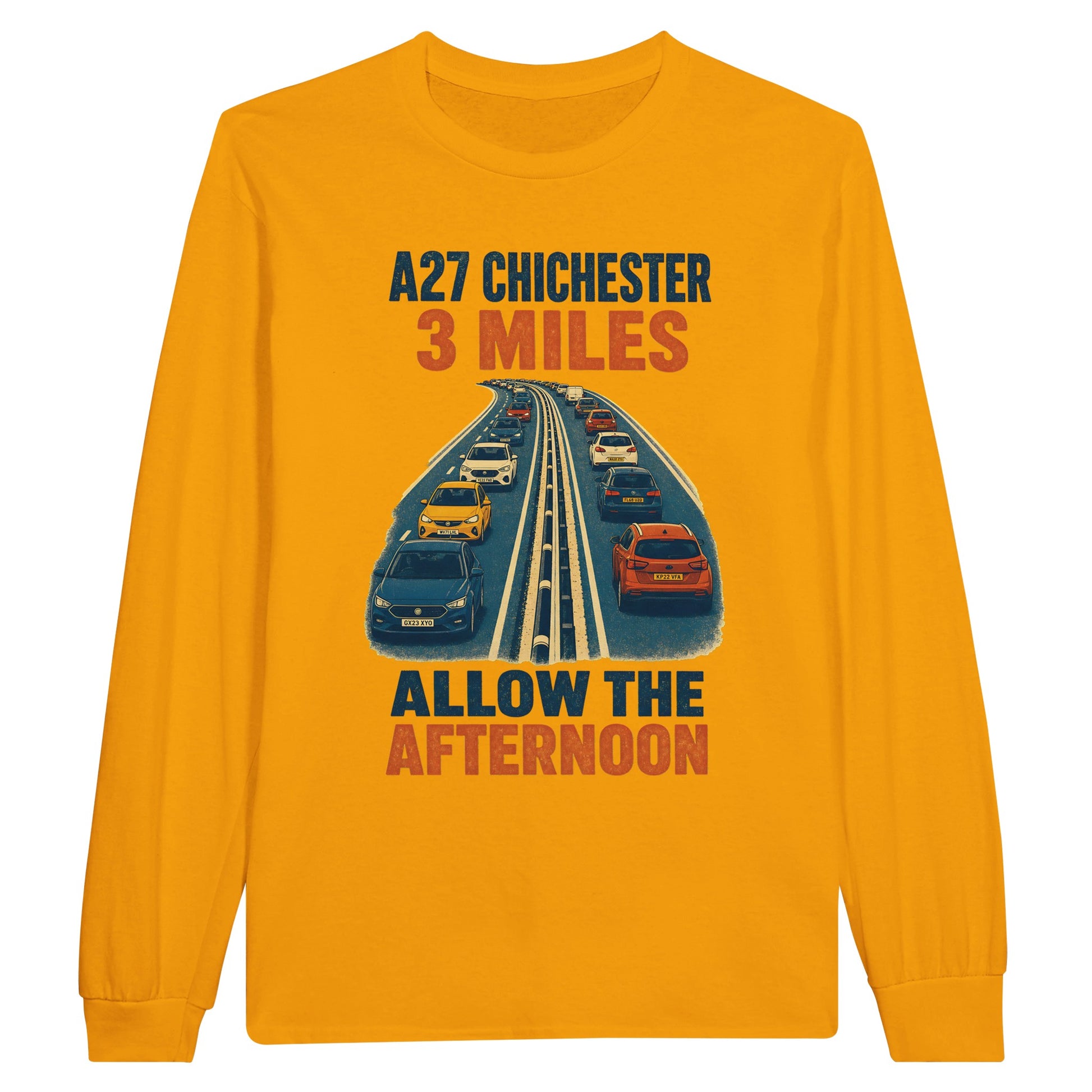A27 Chichester – 3 Miles, Allow the Afternoon Long-Sleeve T-shirt — product view 4
