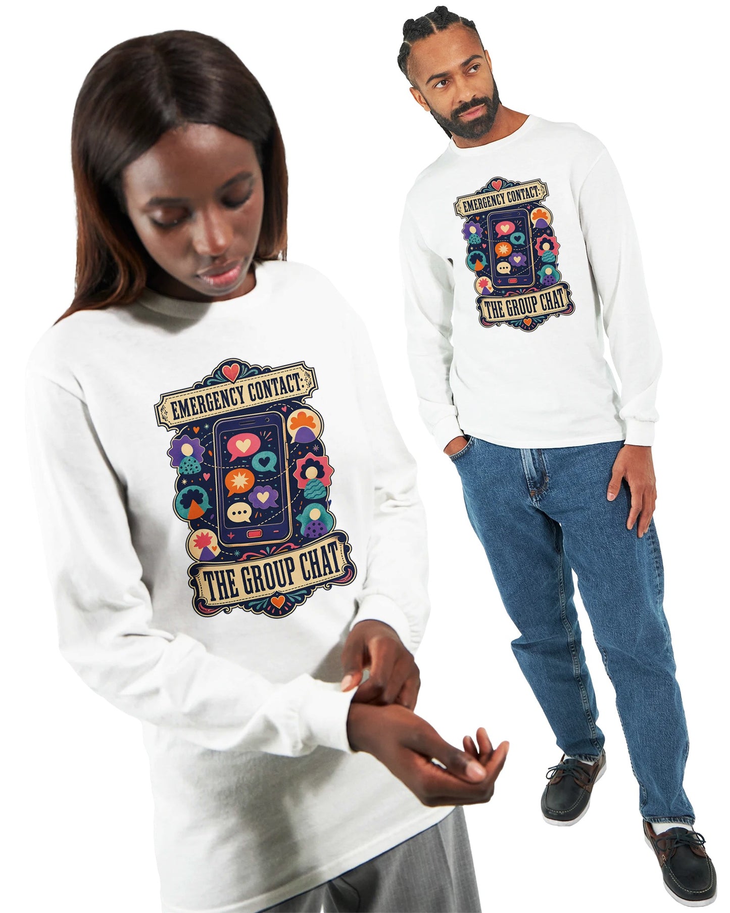 Emergency Contact — The Group Chat Long-Sleeve T-shirt — product view 7