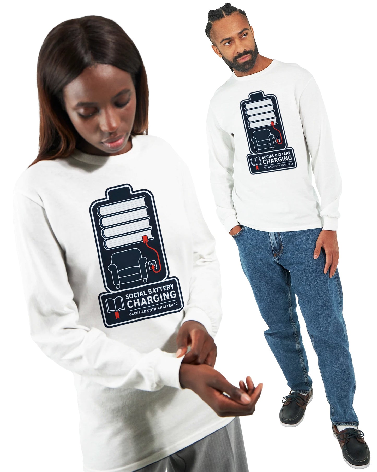 Social Battery Charging Long-Sleeve T-shirt — product view 15