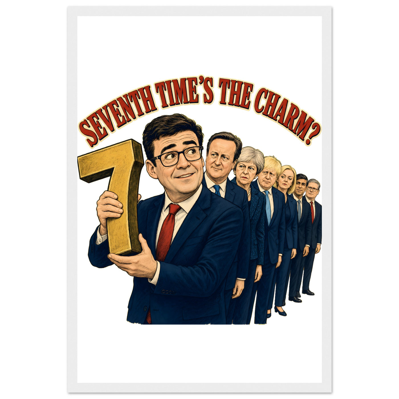 Seventh Time’s the Charm? UK Prime Minister Caricature Framed Wall Art