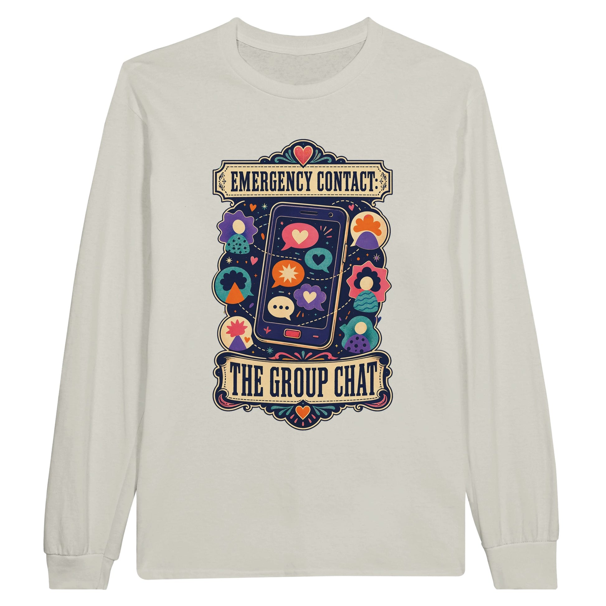 Emergency Contact — The Group Chat Long-Sleeve T-shirt — product view 4