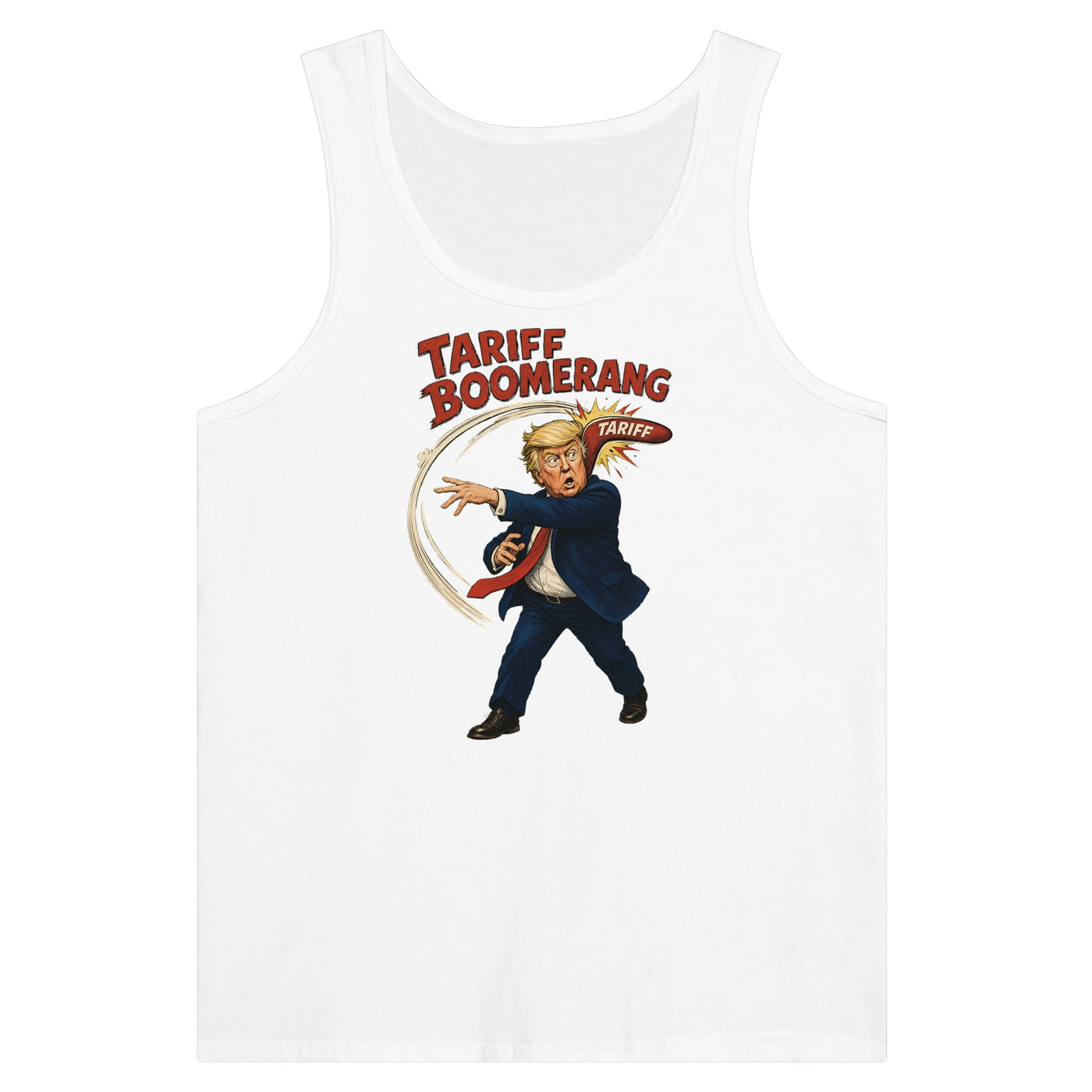 Tariff Boomerang – Trump Political Satire Premium Unisex Tank Top