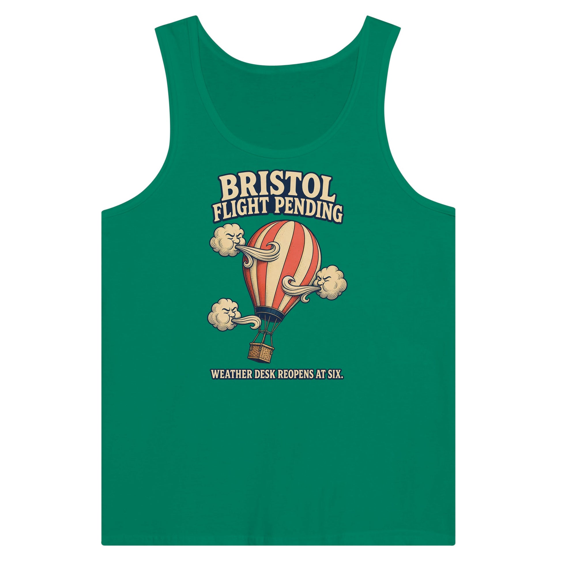 Bristol Flight Pending – Weather Desk Premium Unisex Tank Top — product view 10