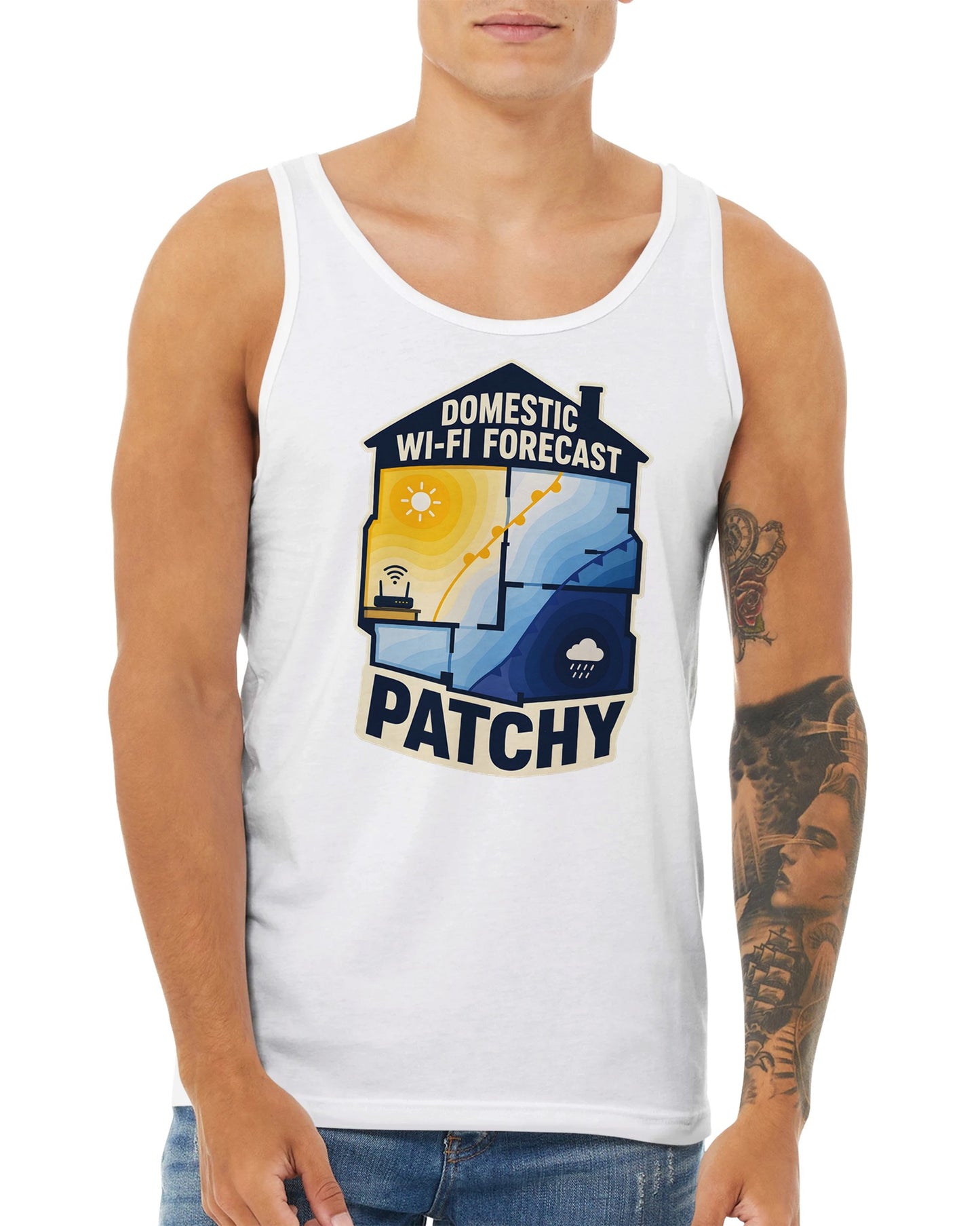 Domestic Wi-Fi Forecast Patchy Premium Unisex Tank Top — product view 15
