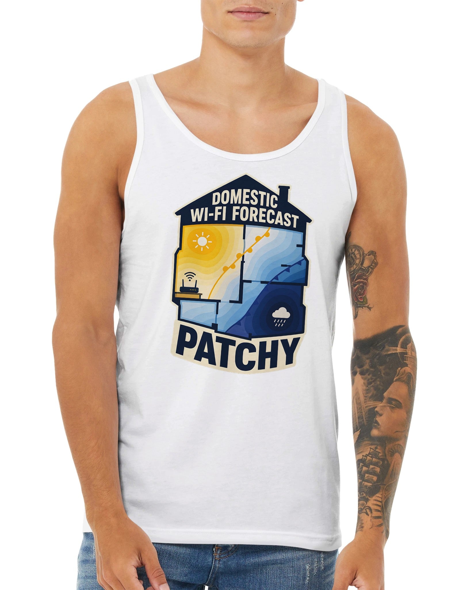 Domestic Wi-Fi Forecast Patchy Premium Unisex Tank Top — product view 15