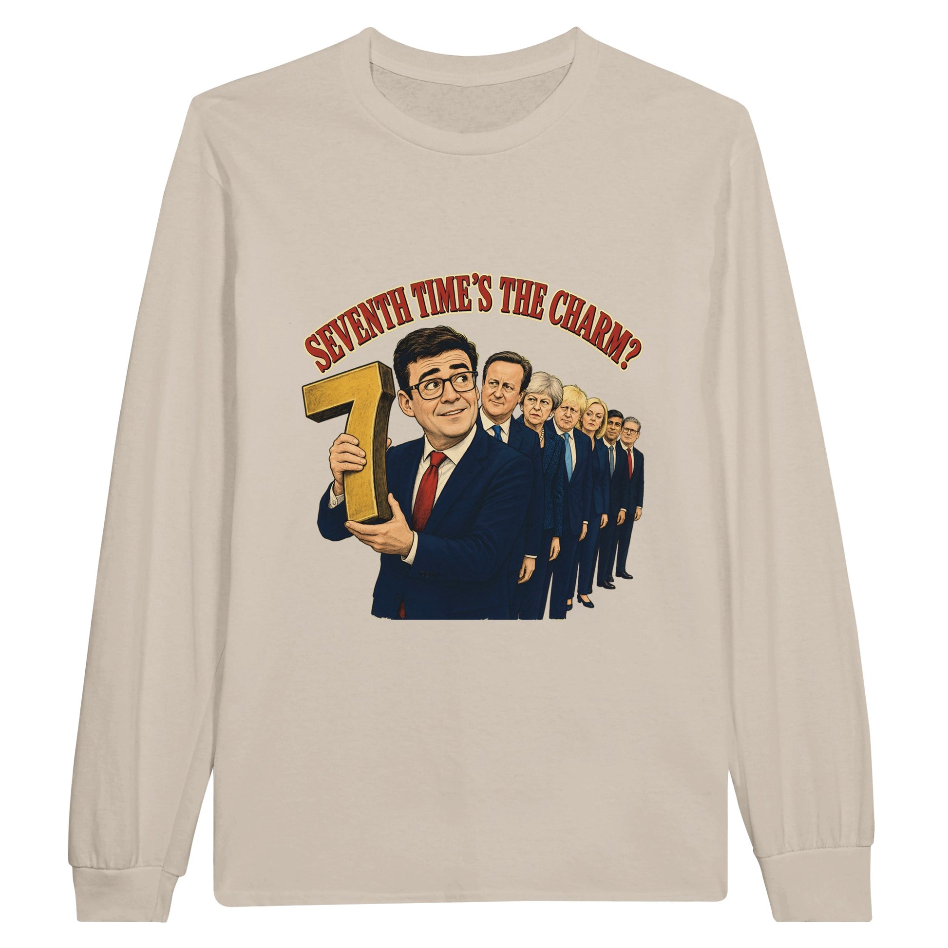 Seventh Time’s the Charm? UK Prime Minister Caricature Long-Sleeve… — product view 3