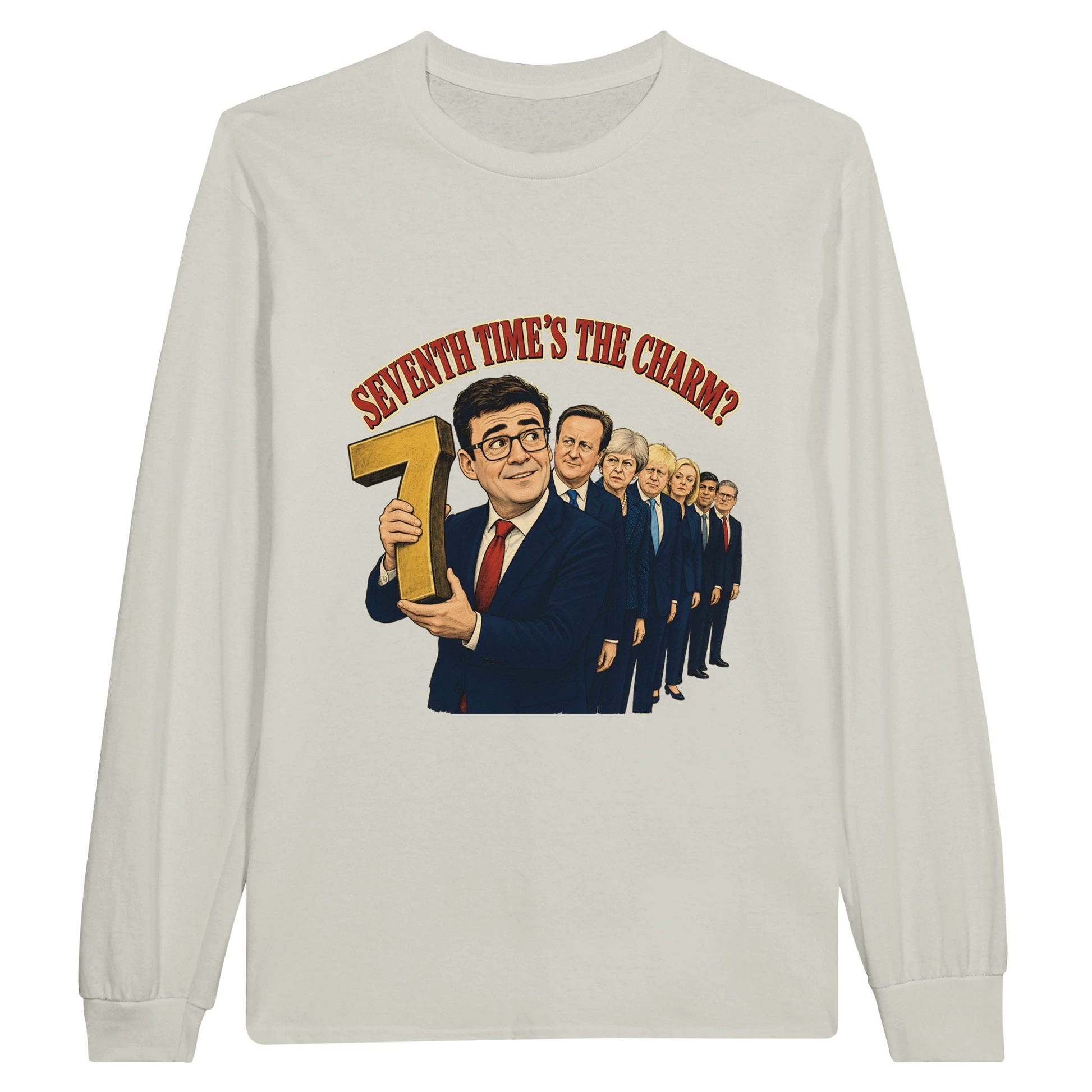 Seventh Time’s the Charm? UK Prime Minister Caricature Long-Sleeve… — product view 4