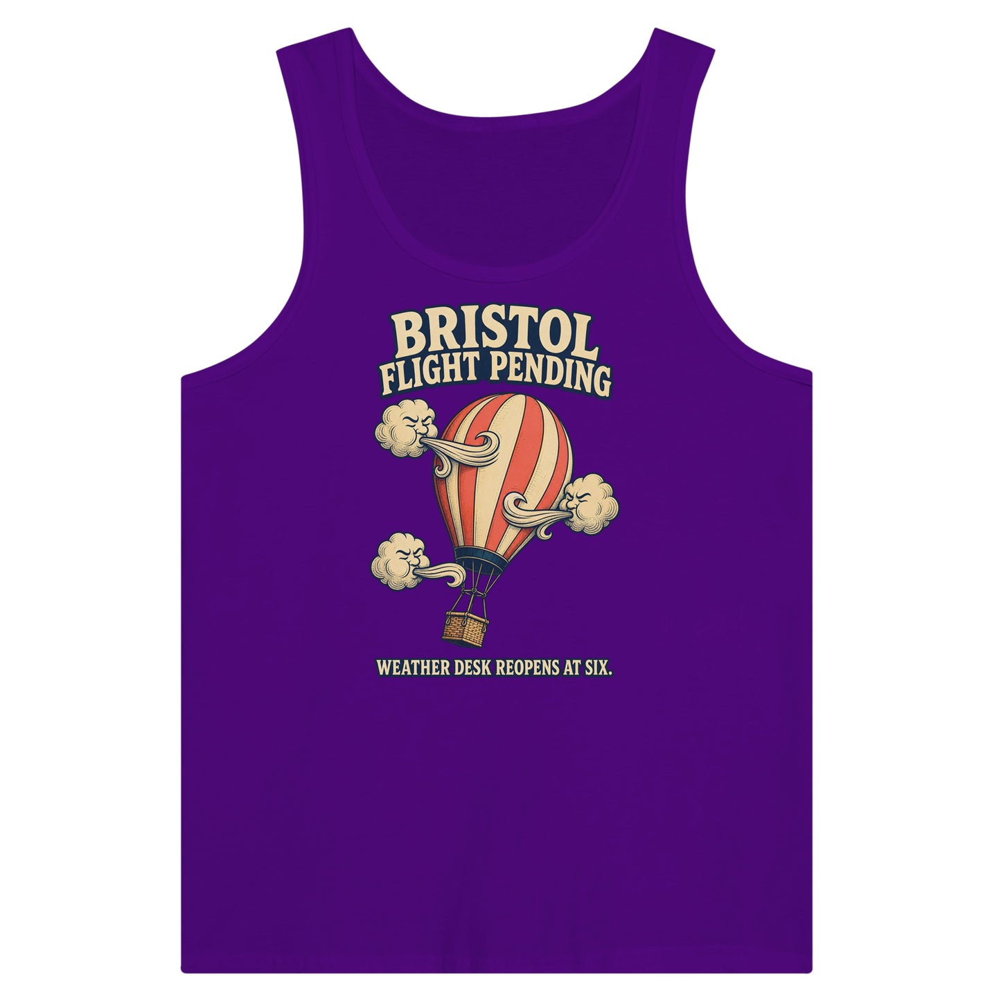 Bristol Flight Pending – Weather Desk Premium Unisex Tank Top — product view 6