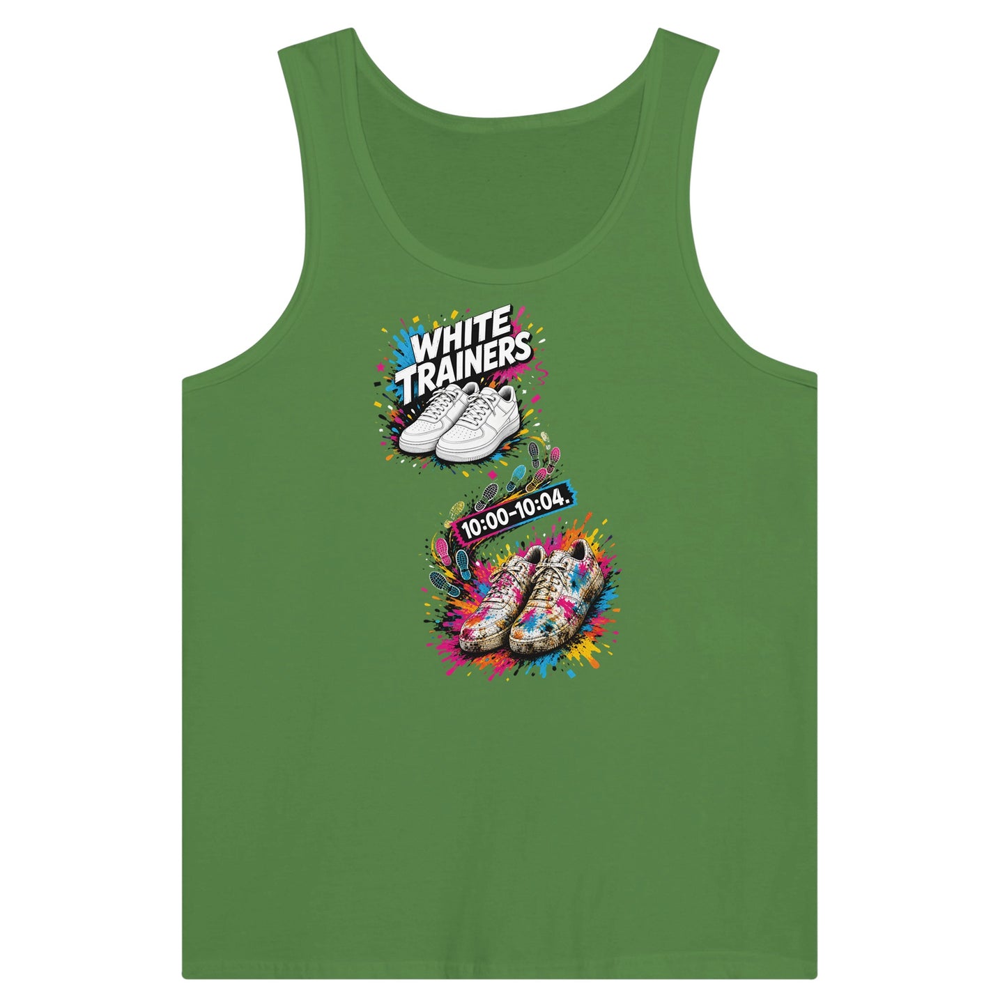 White Trainers: 10:00–10:04 Premium Unisex Tank Top — product view 13
