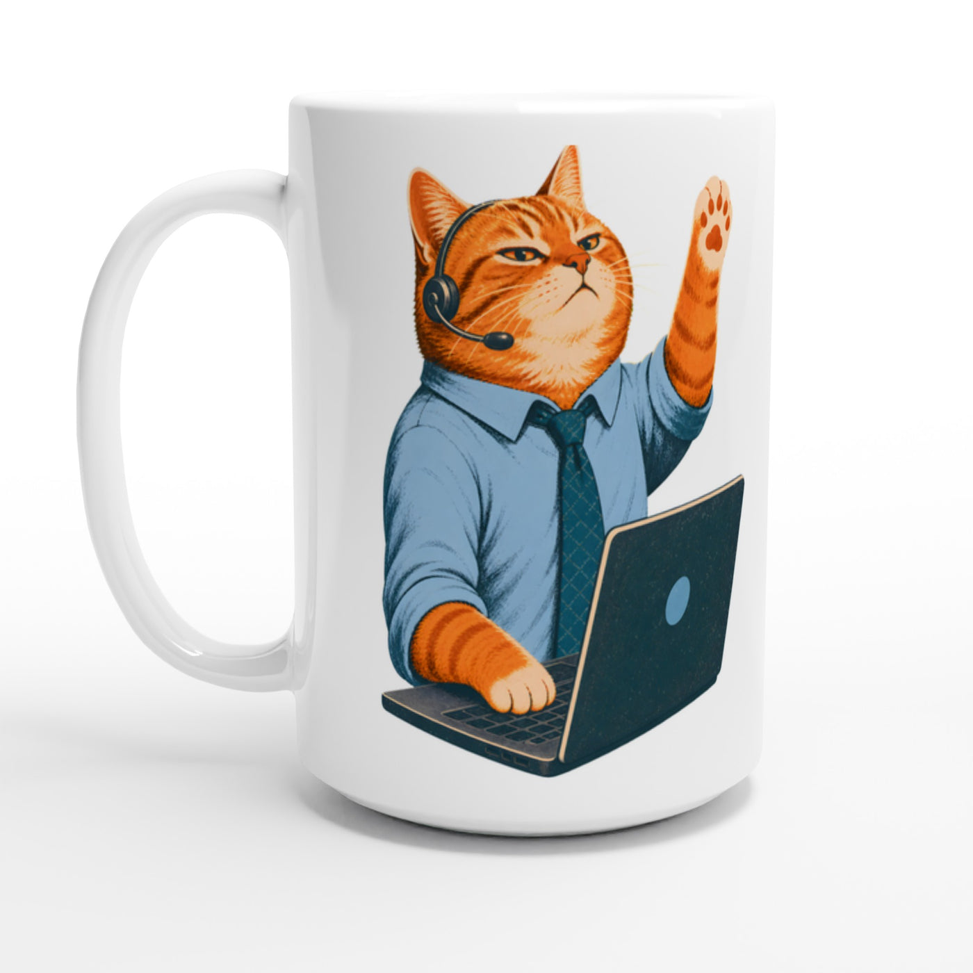 Cat Calls the Meeting Large Mug