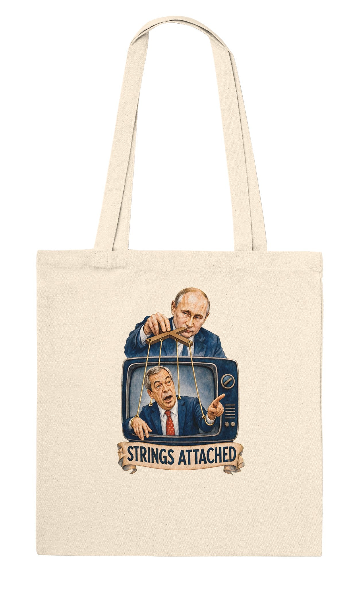 Strings Attached Political Satire Tote Bag — product view 6