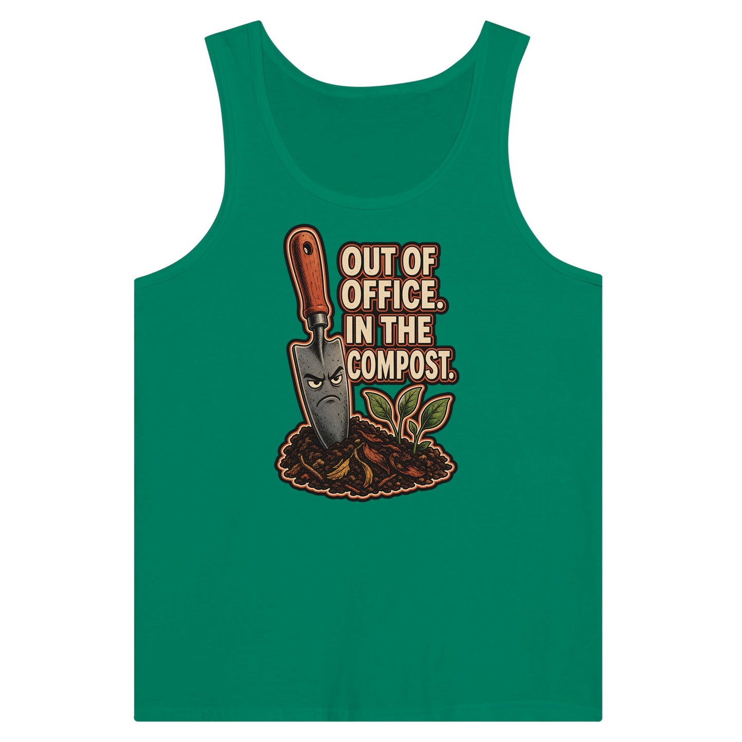 Out of Office, In the Compost Premium Unisex Tank Top — product view 10