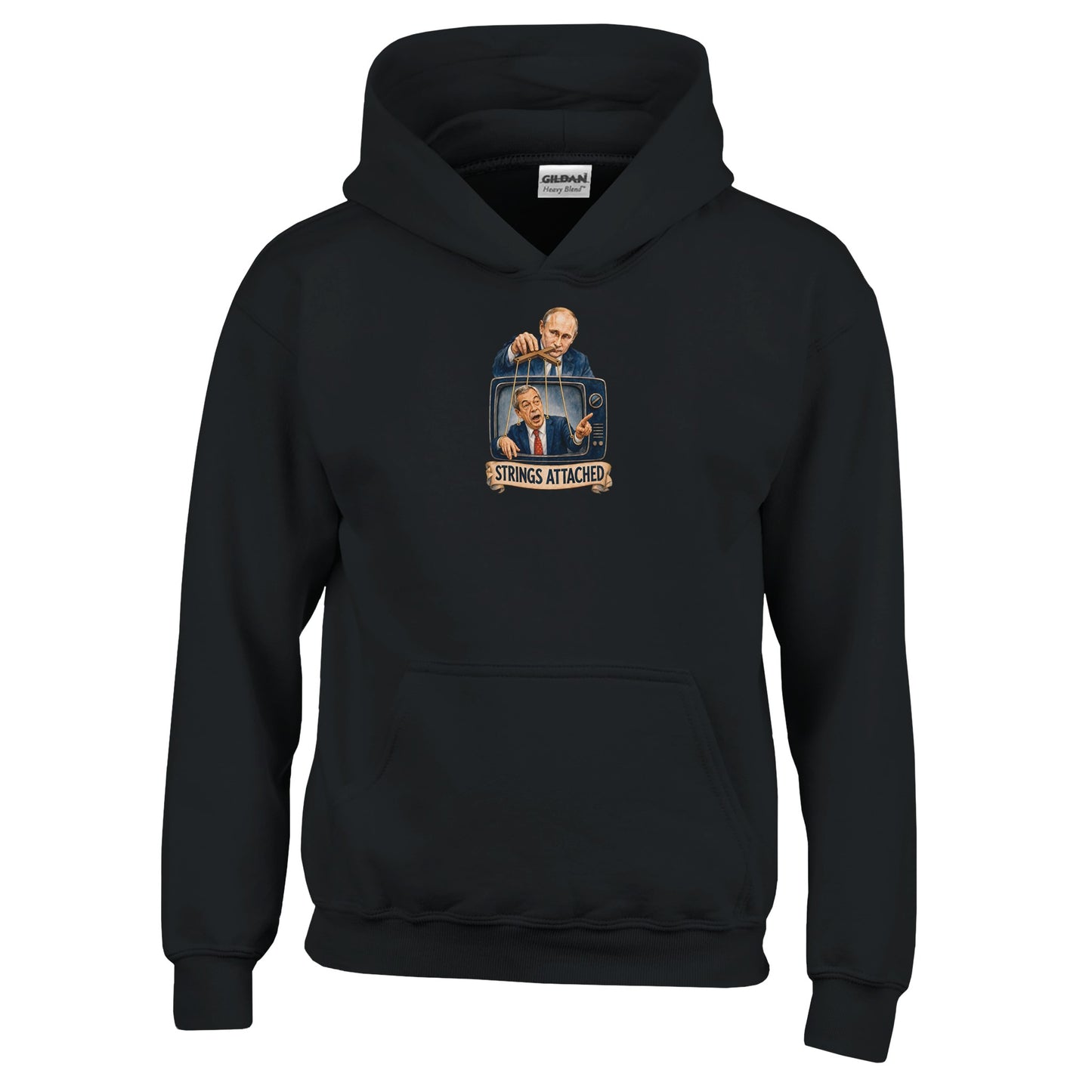 Strings Attached Political Satire Kids' Hoodie — product view 3